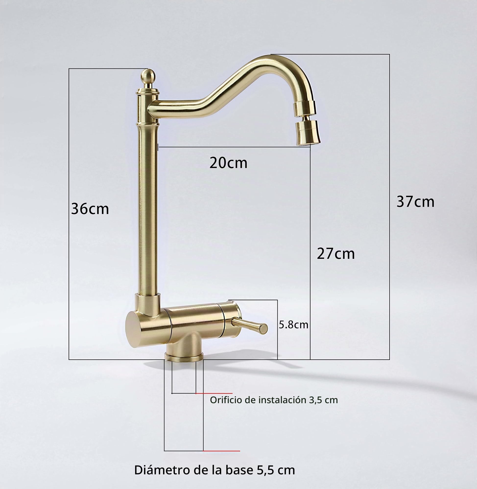Grifo Cocina Abatible oro cepillado, Grifo Abatible Cocina 2 Modos De Descarga De Agua,Grifo De Fregadero Plegable, Grifo Monomando Bajo Ventana De Acero Inoxidable 304 oro cepillado