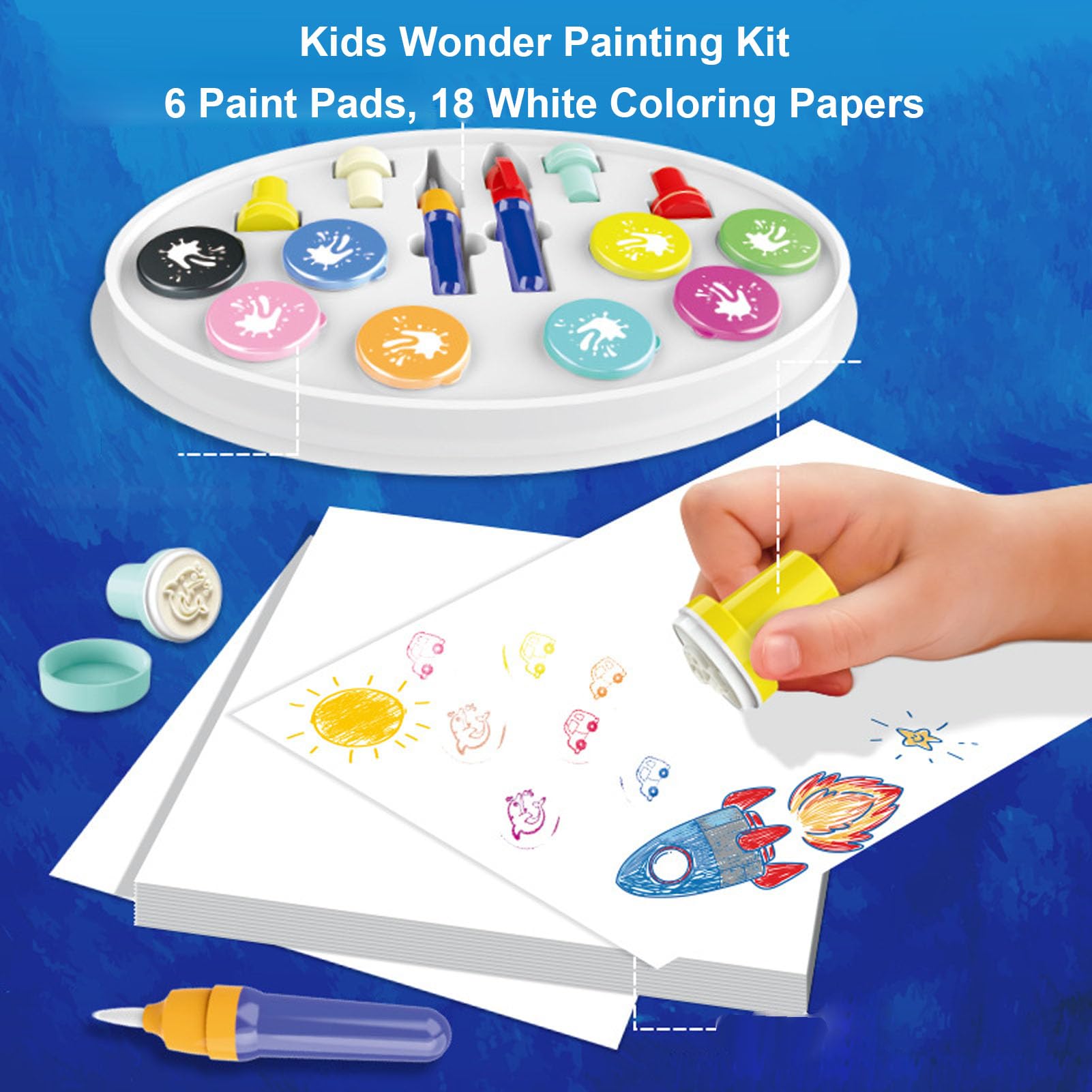 Generic Wonder Art Zeichenset für, Malset mit Leichtem Pinsel, kein Durcheinander, Pädagogisches Vorschulspielzeug für ab 3 Jahren, Kunststoff, 18 Blatt Weißes Papier