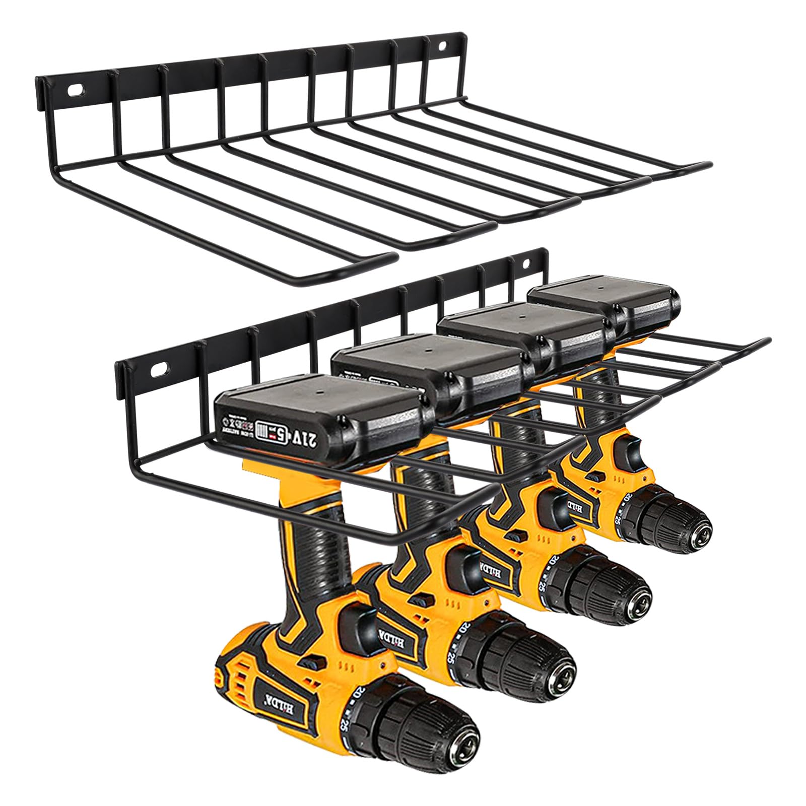 GBACHOOSE 2 Pack Drill Holder Wall Mount, Heavy Duty Drill Organizer with Screw, Black Power Tool Organizer Storage Rack for Garage, Workshop