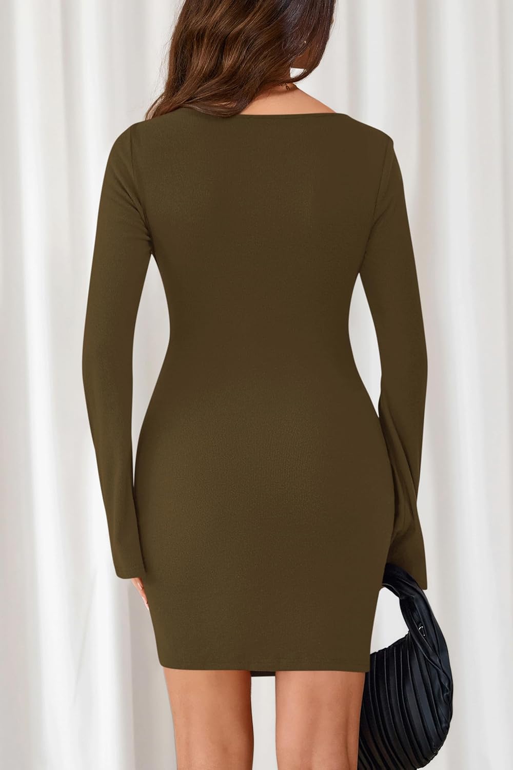 dowerme Women's Casual Mini Dress 2026 Bell Long Sleeve Boat Neck Tie Waist Bodycon Dresses Knitted Party Spring Outfits - Image 5