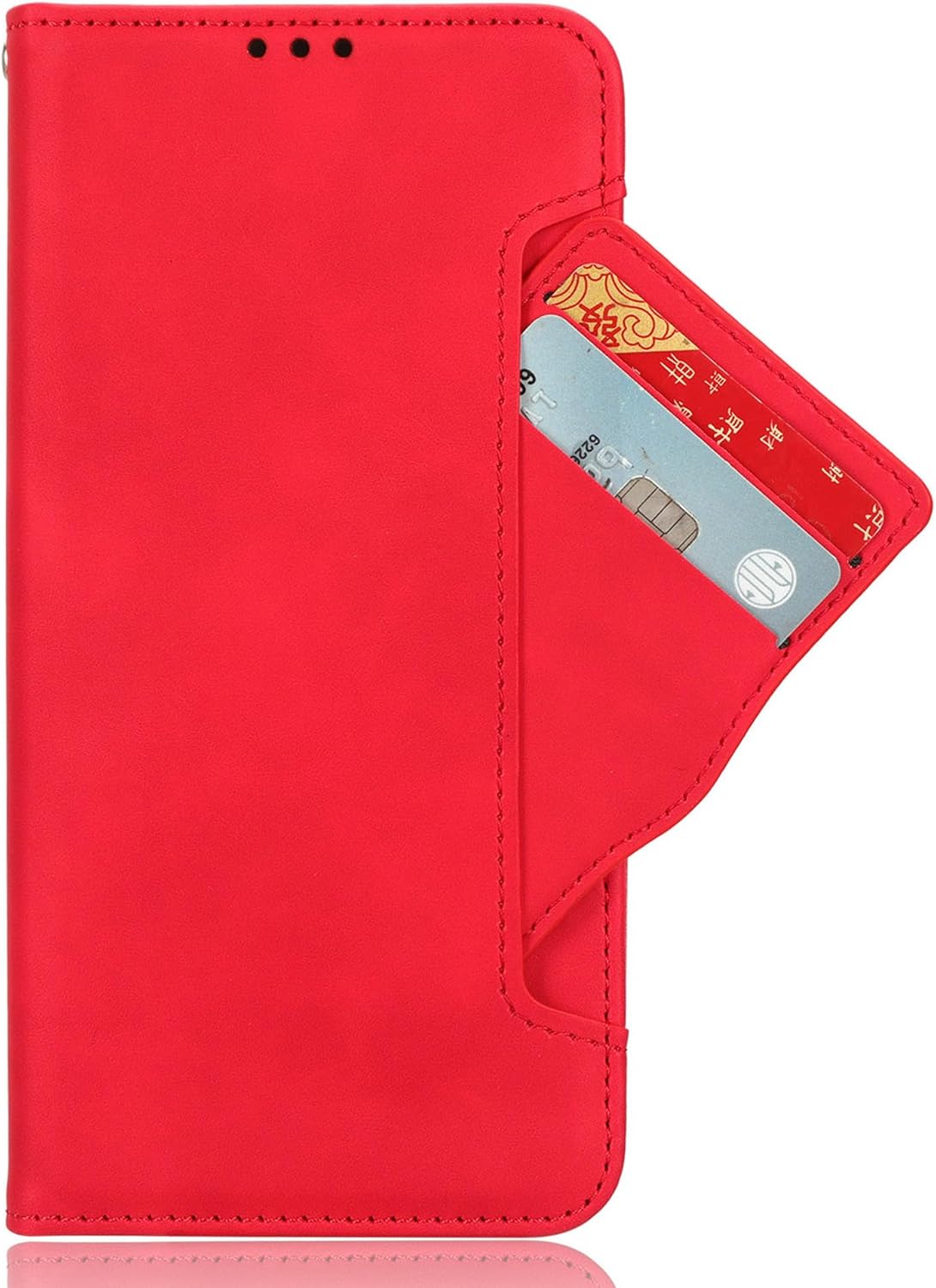 Person using phone with case closed, showing speaker hole for calls