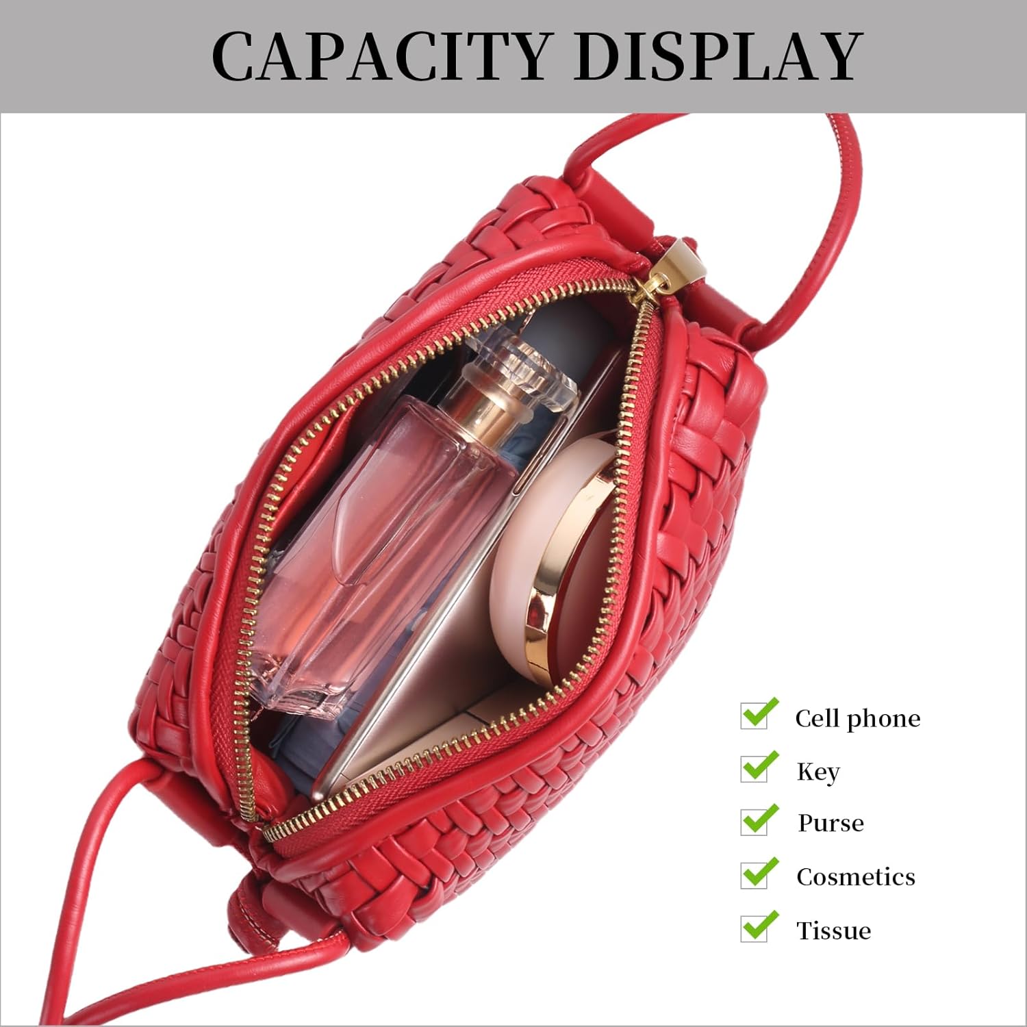 Crossbody Bag for Women Trendy Woven Purse Vegan Leather Small Shoulder Handbags with Strap - Image 6