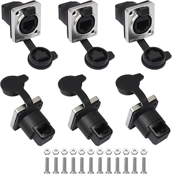 6PCS IP65 Waterproof RJ45 Coupler, Shielded Panel Mount Female to Female Ethernet Connector Adapter 90 Vertical for Cat5/5e/6 8P8C LAN Cable with Dust-Proof and Waterproof Caps by Iskueal.
