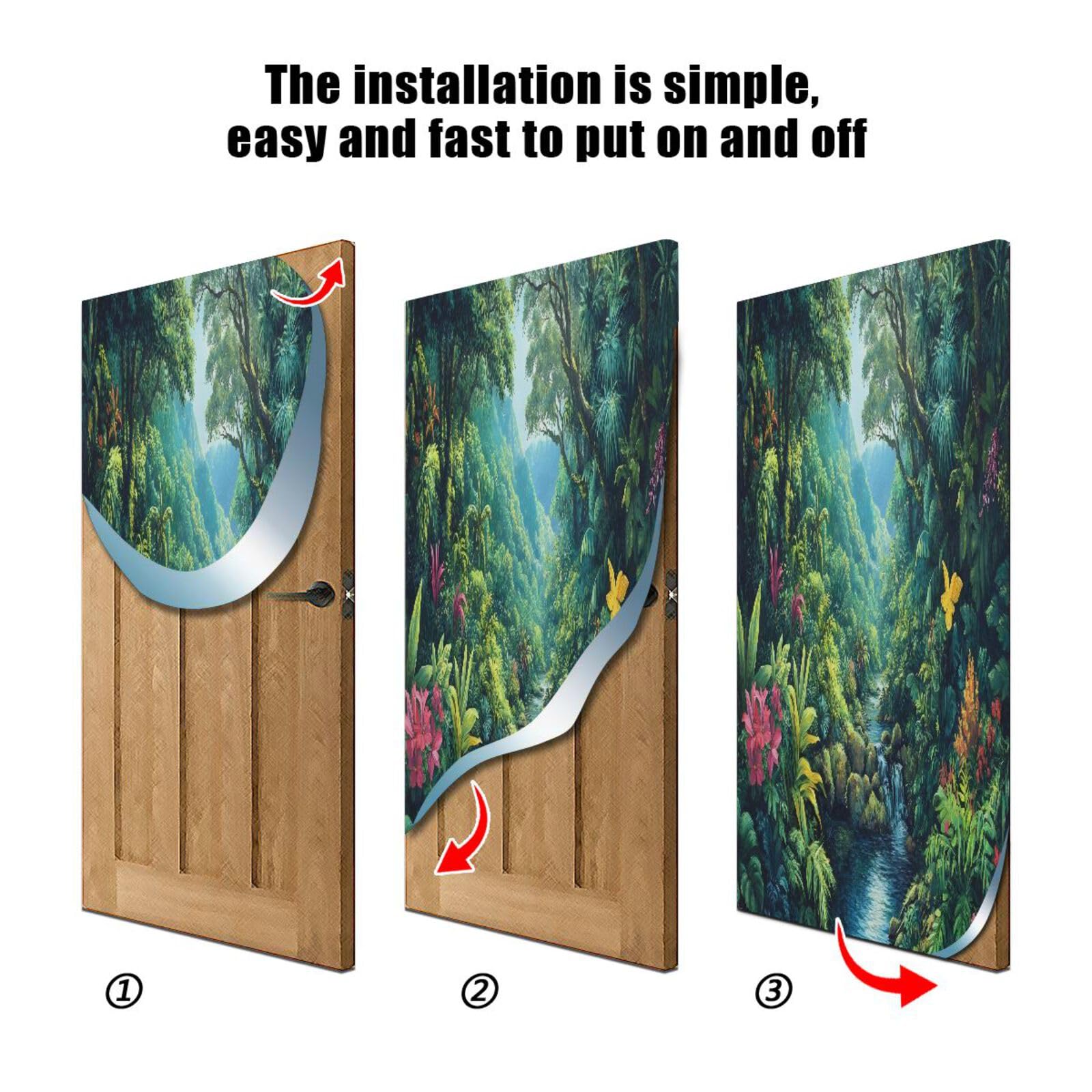 FLildon Tropical Jungle Water Door Cover Decoration, Party Accessory Porch Decor for Festive Ornament Room Door Covers 36 x 98 Inch