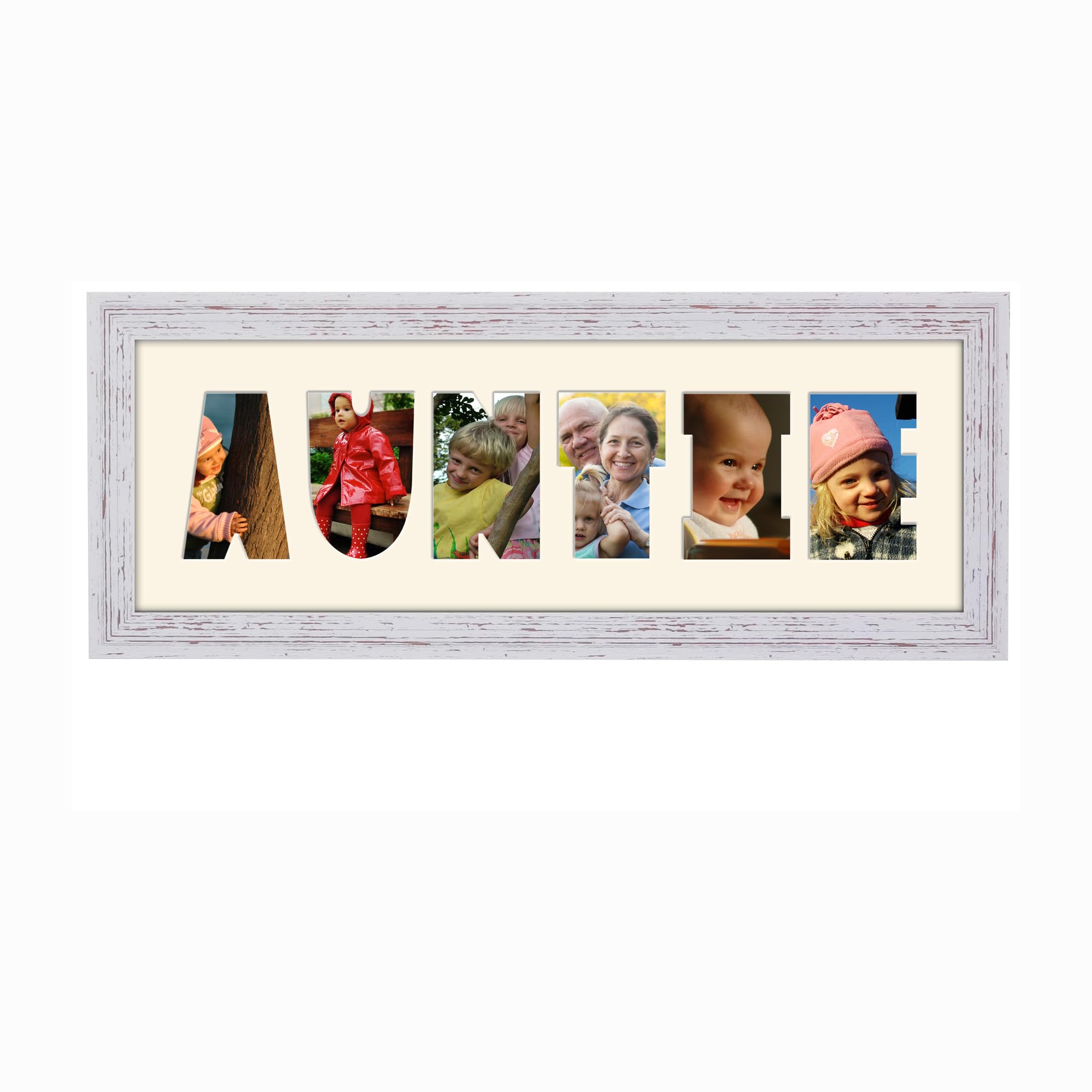 Photos In A Word Shabby Chic Finish Frame Cream Mount Auntie Photo Frame Letter Word Name Frame Single Mounted 14032A (Shabby Chic Finish Frame Cream Mount)