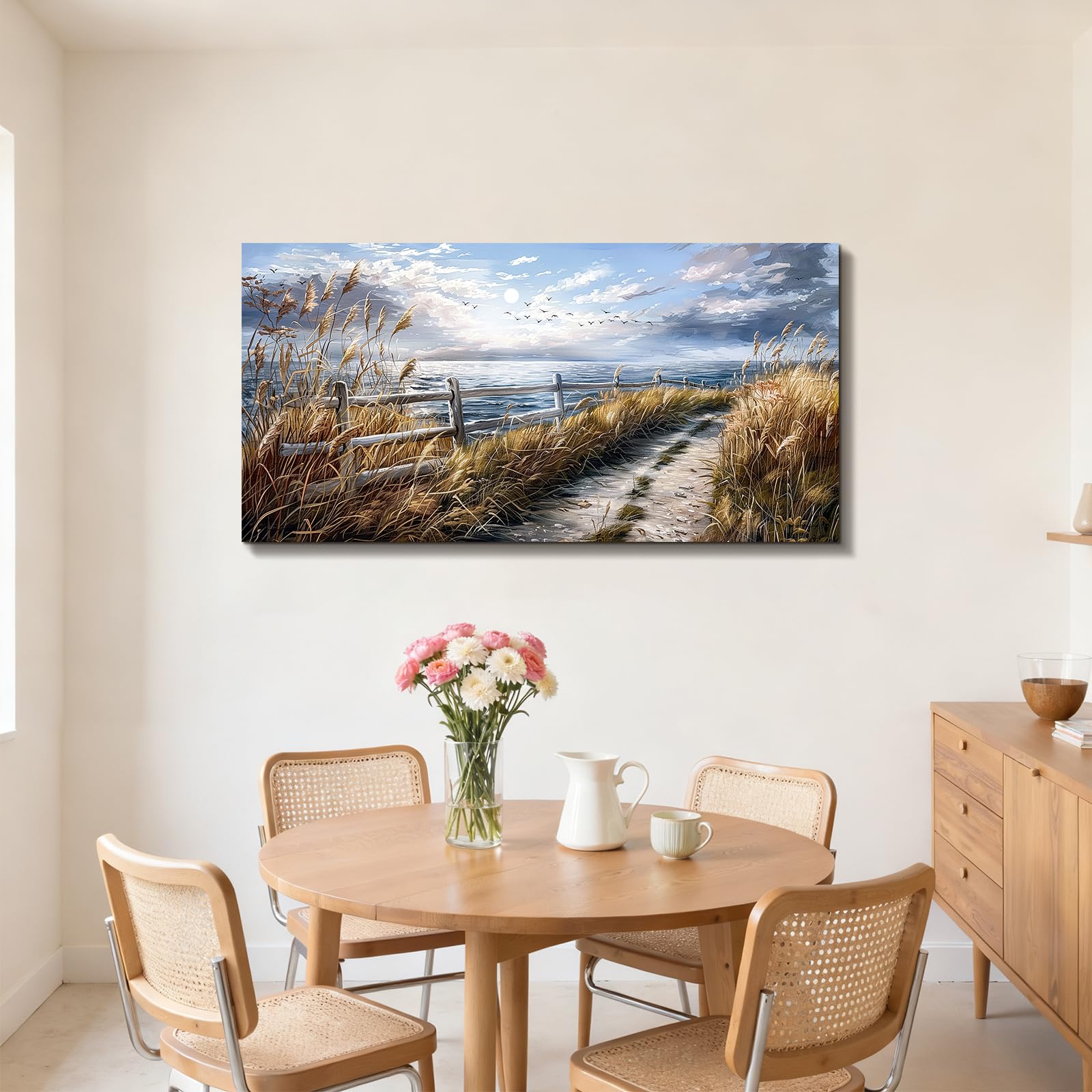 JHHUAMO Quadro Moderno Soggiorno Paesaggio Mare Camera da Letto 73x146 cm | Fiori Selvatici Sulla Costa, Stampa HD, Lavorazione Raffinata, Installazione Semplice, Uso Versatile