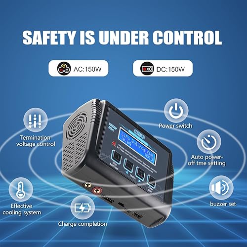 Miniatura 8 de Lipo Cargador de batería, 1-6S cargador de equilibrio descarga 150 W 10 A ACDC para Li-Po Li-Hv Ion Fe NiMH NiCd Pb Hobby Baterías con