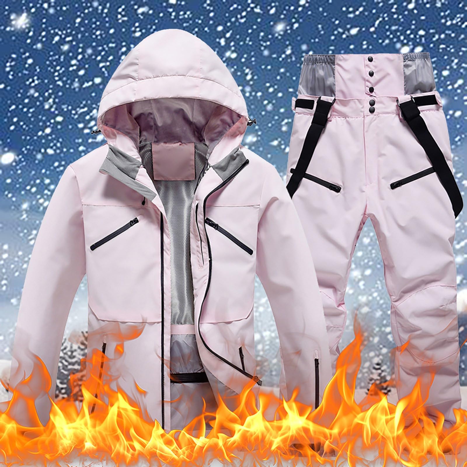 Generisch Tuta da sci e pantaloni da uomo, antivento, isolata, calda giacca da snowboard invernale