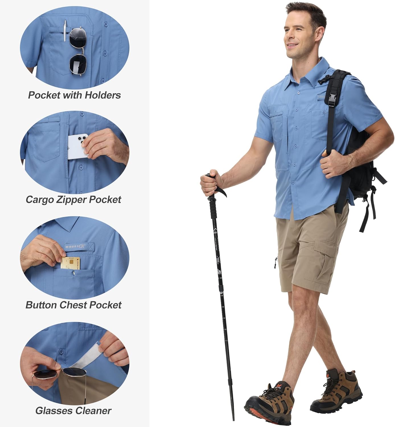 Satankud Men's Short Sleeve Lightweight Fishing Shirt UPF 50+ Sun Protection Hiking Travel Work Button Down Shirt Zip Pocket - Image 4