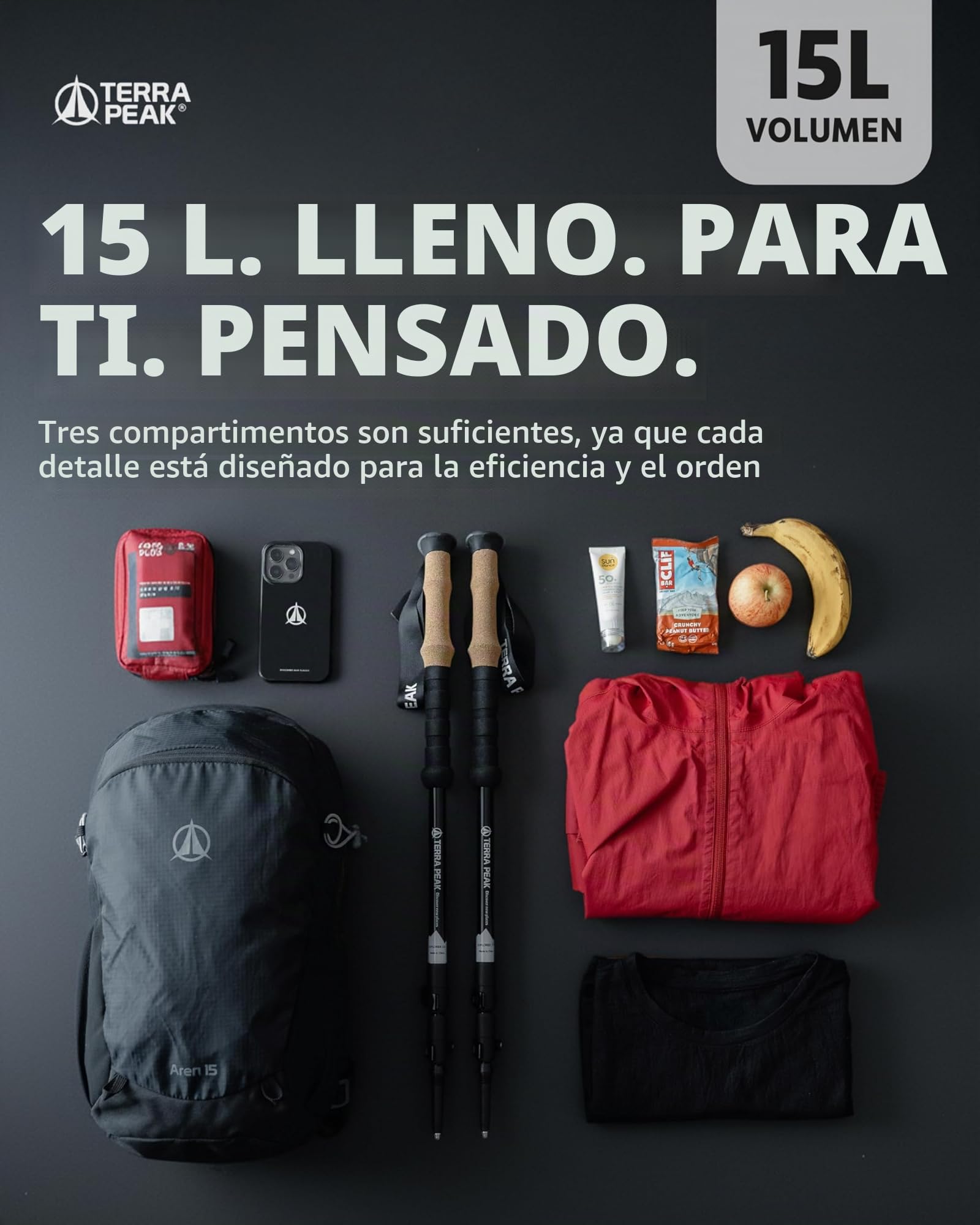 Terra Peak® Mochila de Senderismo 15L para hombre y mujer (AREN 15 PEQUEÑA) - Mochila de montaña, trekking y viaje (exteriores), ergonómica e impermeable con ventilación trasera (transpirable)