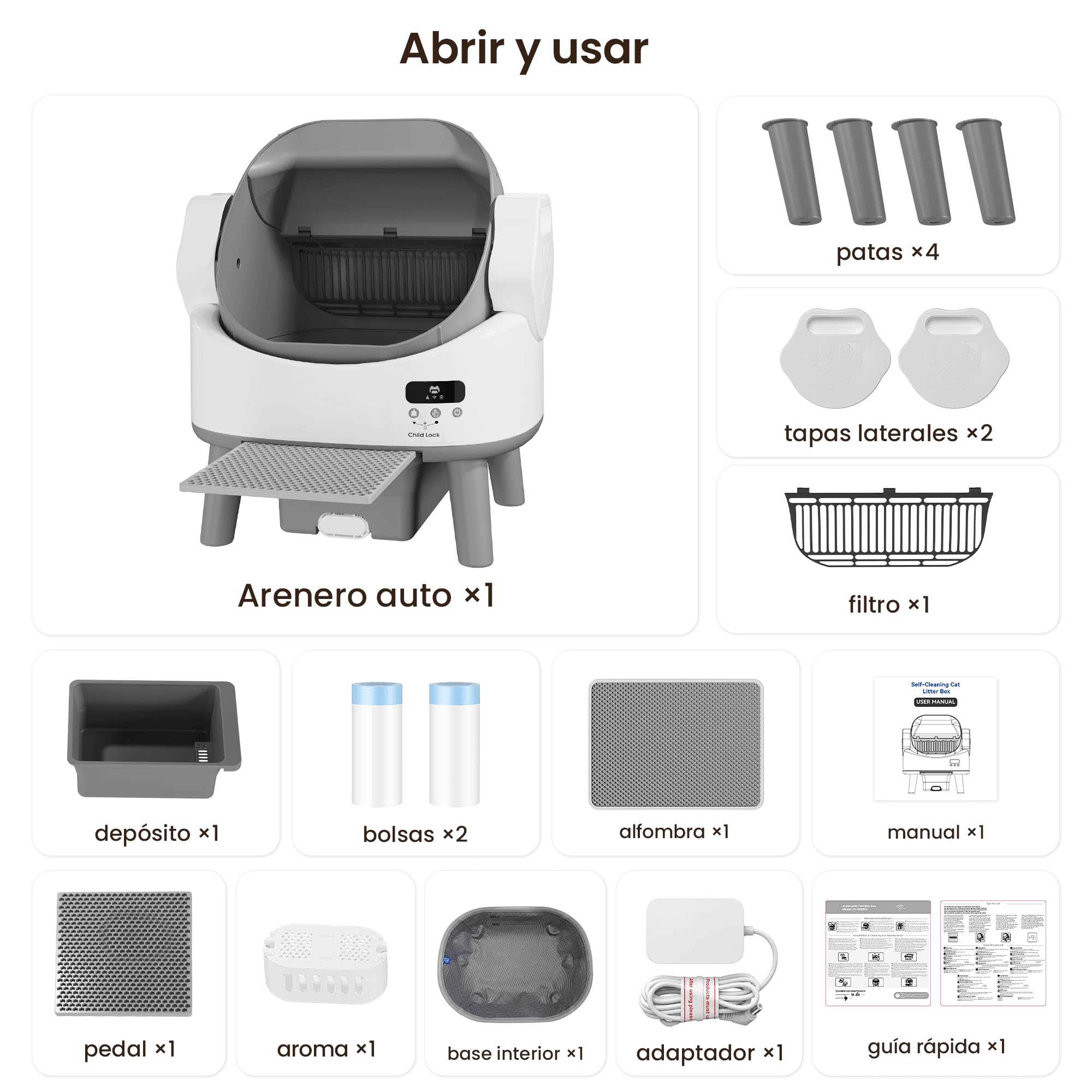 JUMMICO Arenero Autolimpiable para Gatos, Arenero Automático para Gatos Grandes hasta 10 kg, Eléctrico, con Protección y Eliminación de Olores, Ideal para Familias con Múltiples Gatos