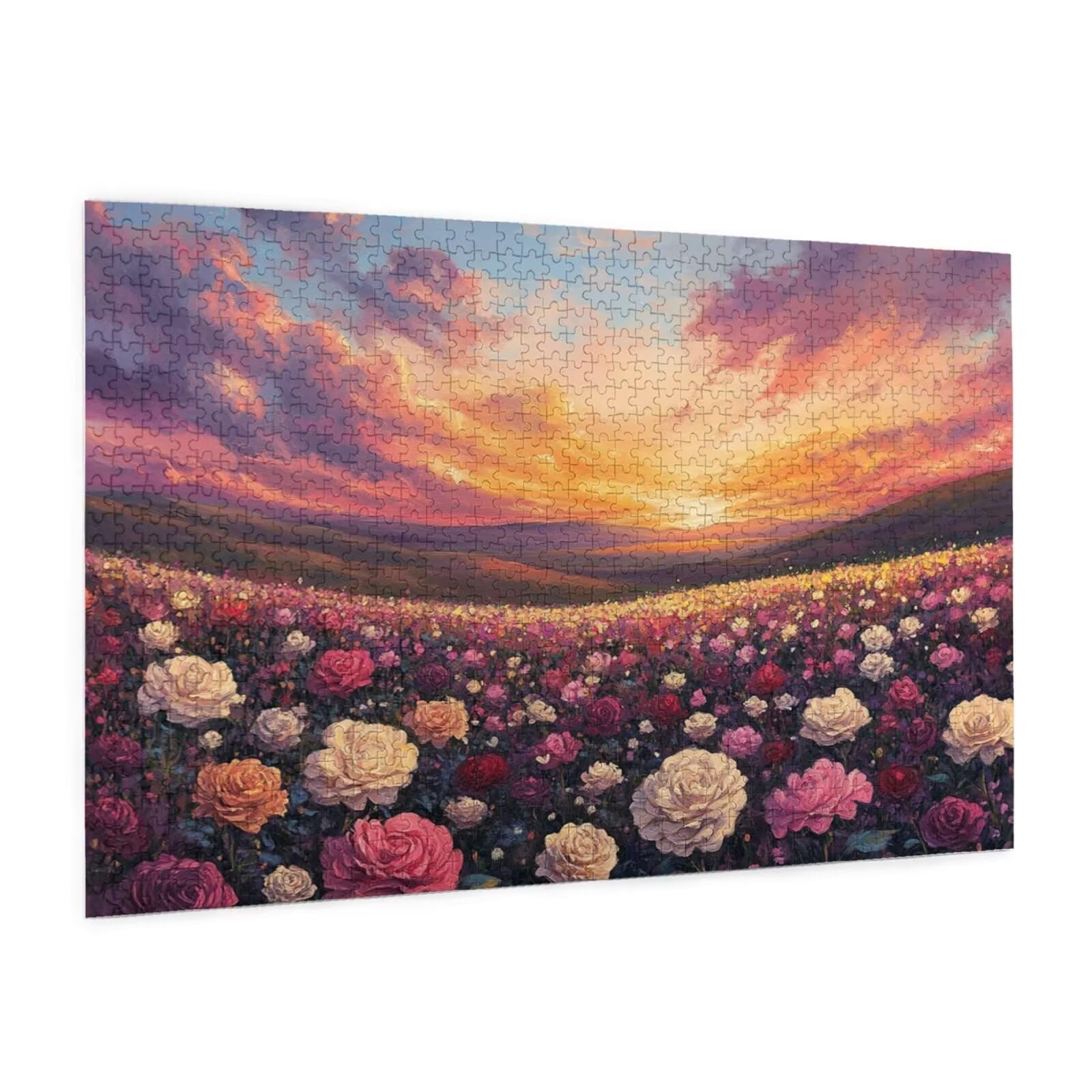 Puzzle 1500 elementów, drewniane puzzle dla dorosłych, morze kwiatów, impossible Jigsaw, sprytne zagadki, kolorowe pudełko prezentowe opakowanie do dekoracji pokoju, prezenty dla kobiet, zachód słońca