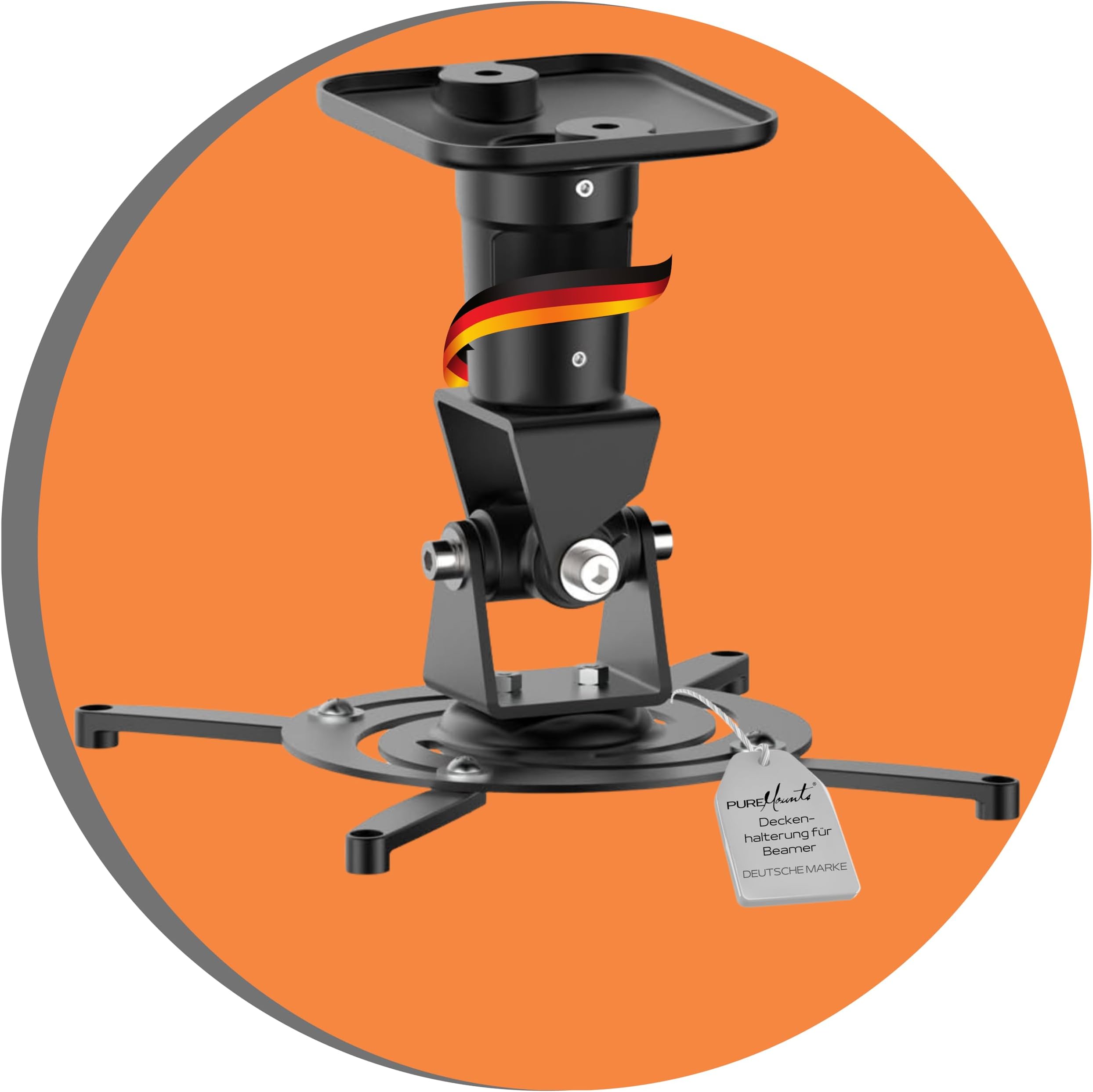 Pure Mounts Ceiling Projector Mount Spider- Plus B - 25 degree tilt and 360 degree rotatable, 220mm ceiling distance (15kg), hole spacing 180-310mm , Black