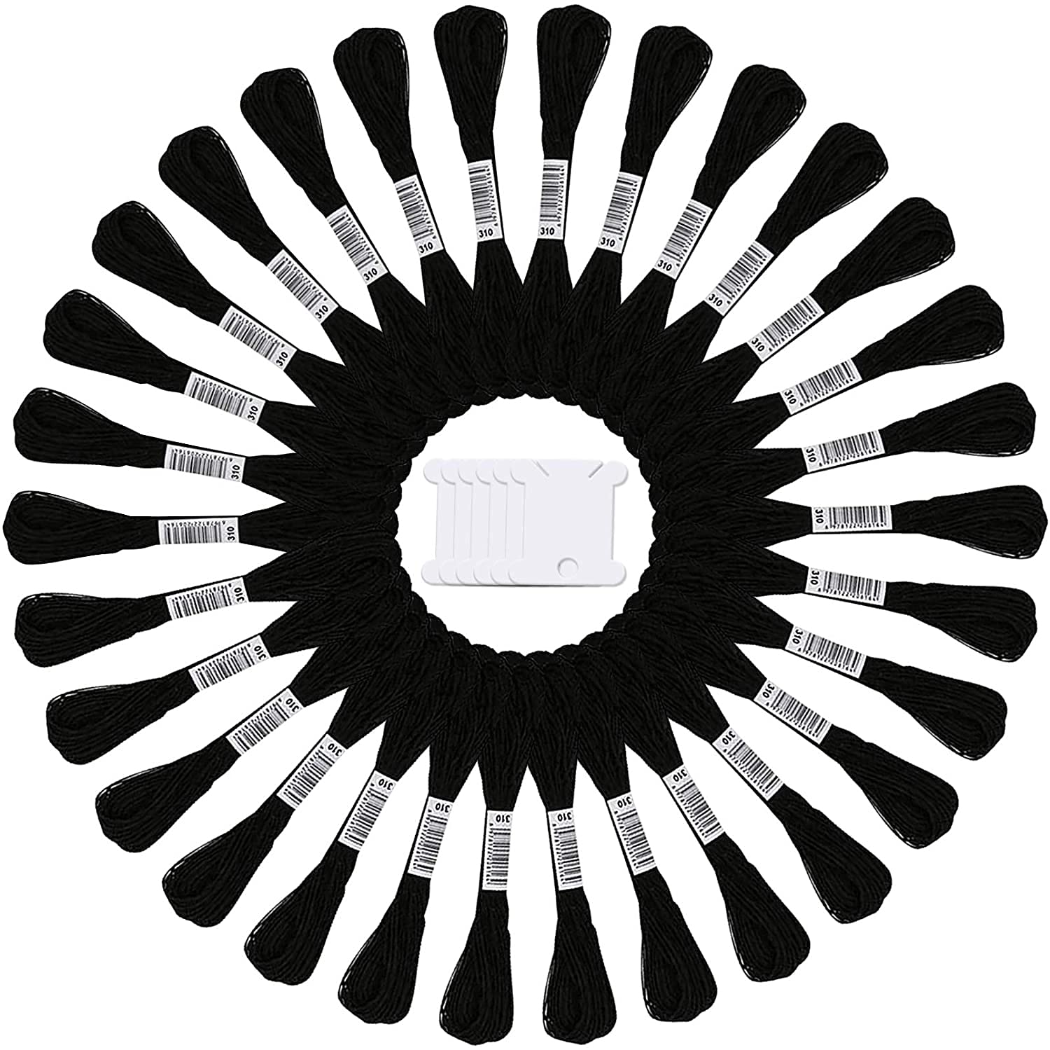 DELFINO Embroidery Floss, 24 Skeins Black Cross Stitch Threads for Friendship Bracelets, Crafts, and Hand Embroidery With 30 Pieces Bobbins