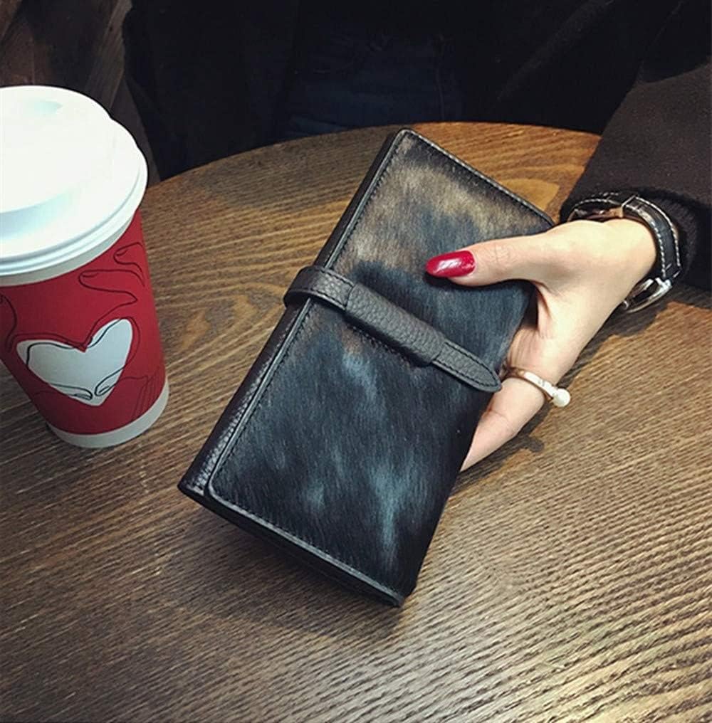 2022 New Horsehair Leather Wallet Women Long Leopard Print Coin Purse Drawstring Card Slot Large Capacity Wallets (Black)