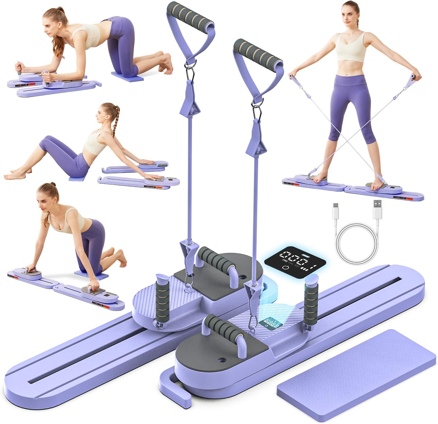 Pilates Slider Board for Women Home Workouts Detachable Portable Pilates Reformer Machine with Resistance Bands Mini Fitness Equipment
