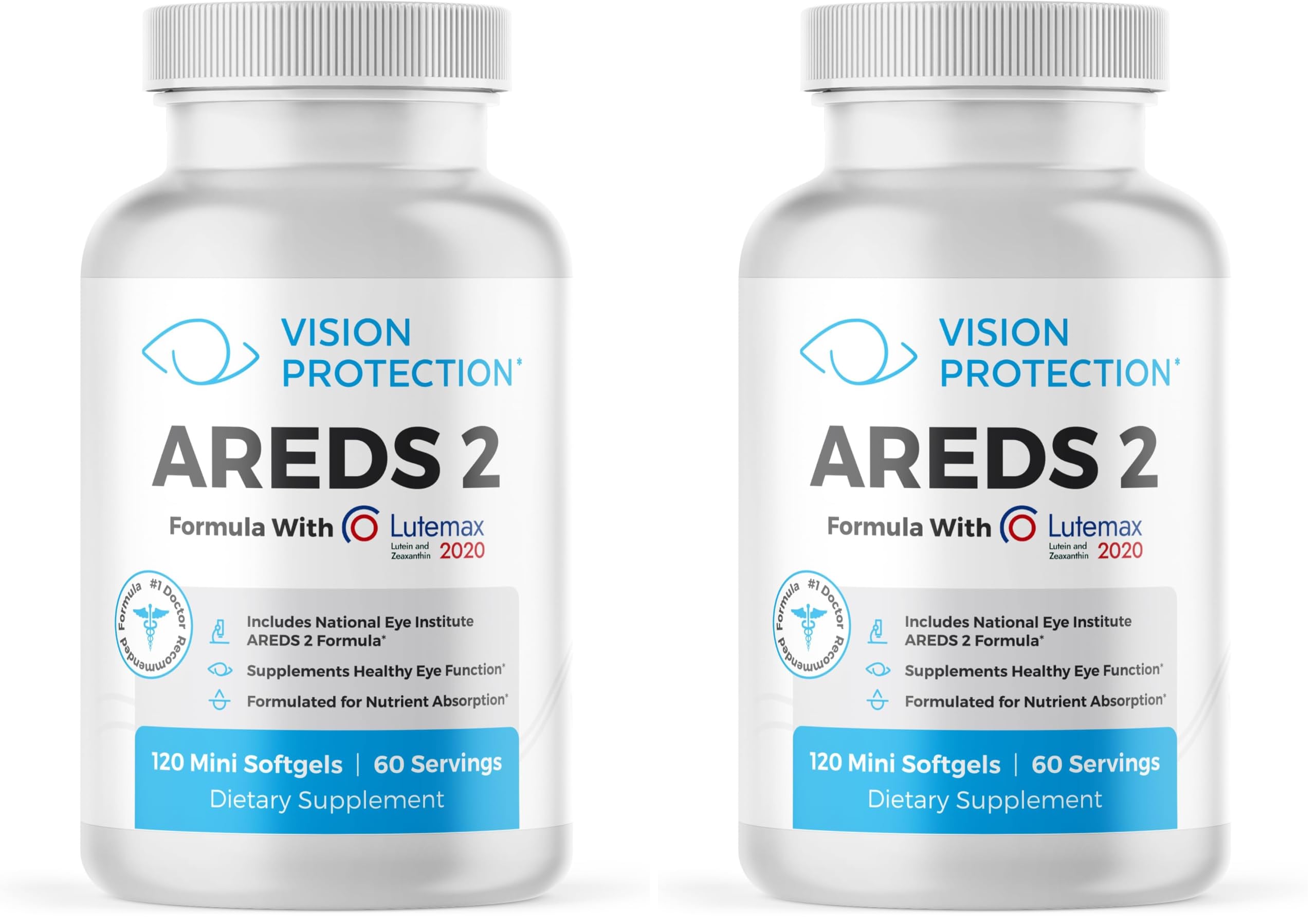 VISION PROTECTION AREDS 2 Eye Vitamin & Mineral Supplement for Ocular Health, Natural Eye Institute AREDS 2 Study Formula with Lutein, Vitamin C, & Zeaxanthin, 120 Mini Softgels (Pack of 2) 120 Count (Pack of 2)