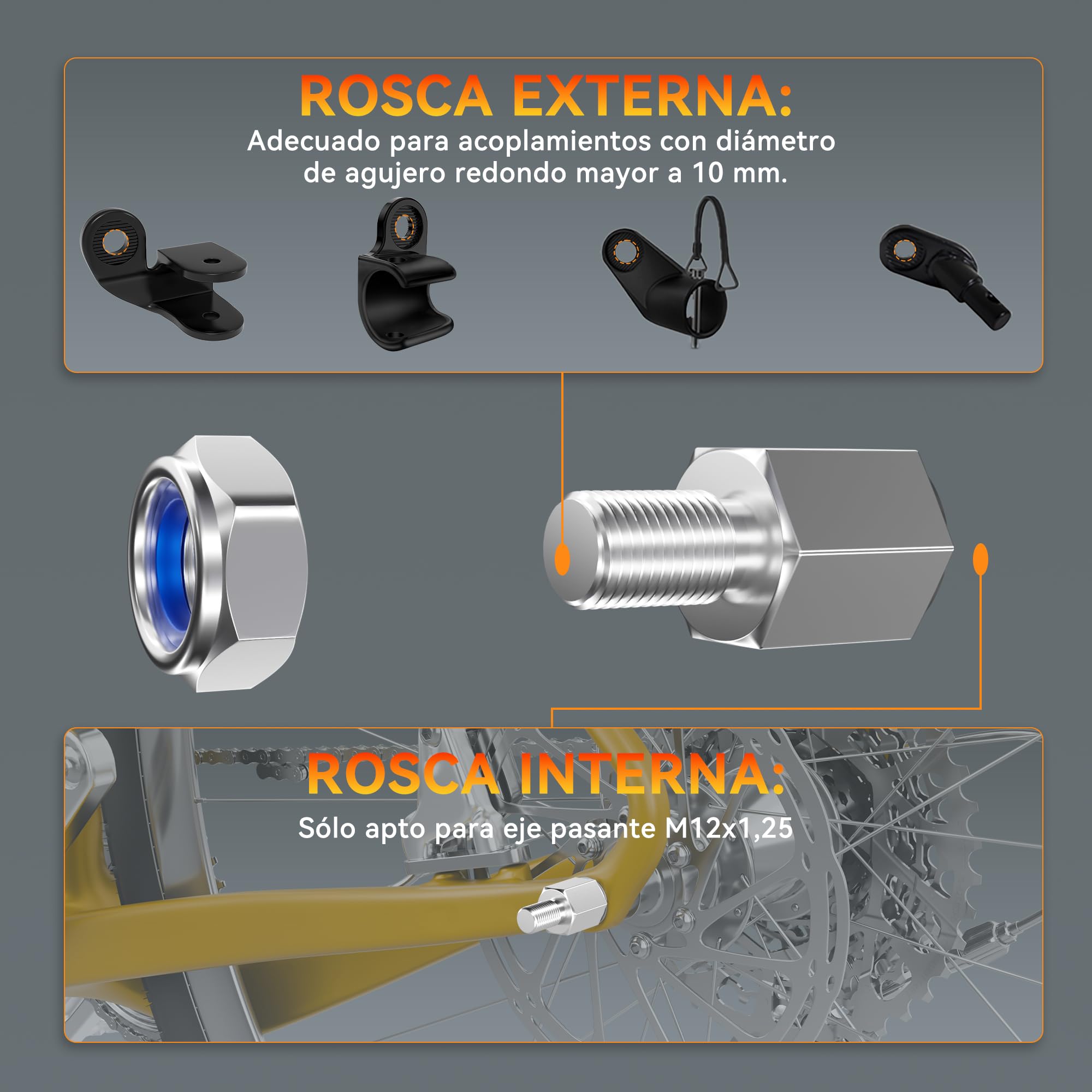 Adaptador de Eje de Bicicleta para TamañO de Rosca de M12 X 1,25 Eje Pasante, Adaptador de Acoplamiento de Remolque de Bicicleta