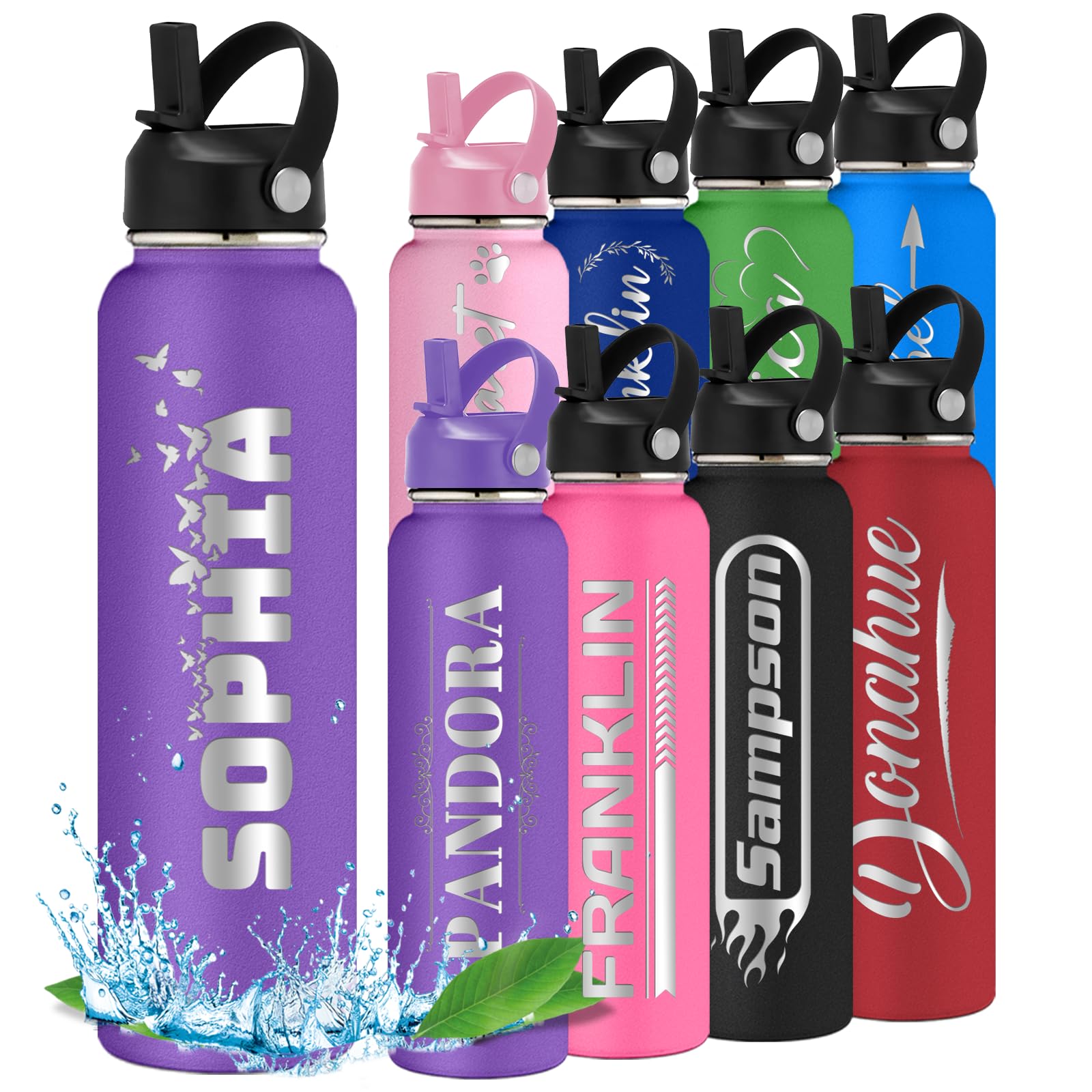 Custom Water Bottle Personalized Cups for Kids Water Bottles with Name 12 18 24 32 40 oz for School Customized Engraved Insulated Stainless Steel