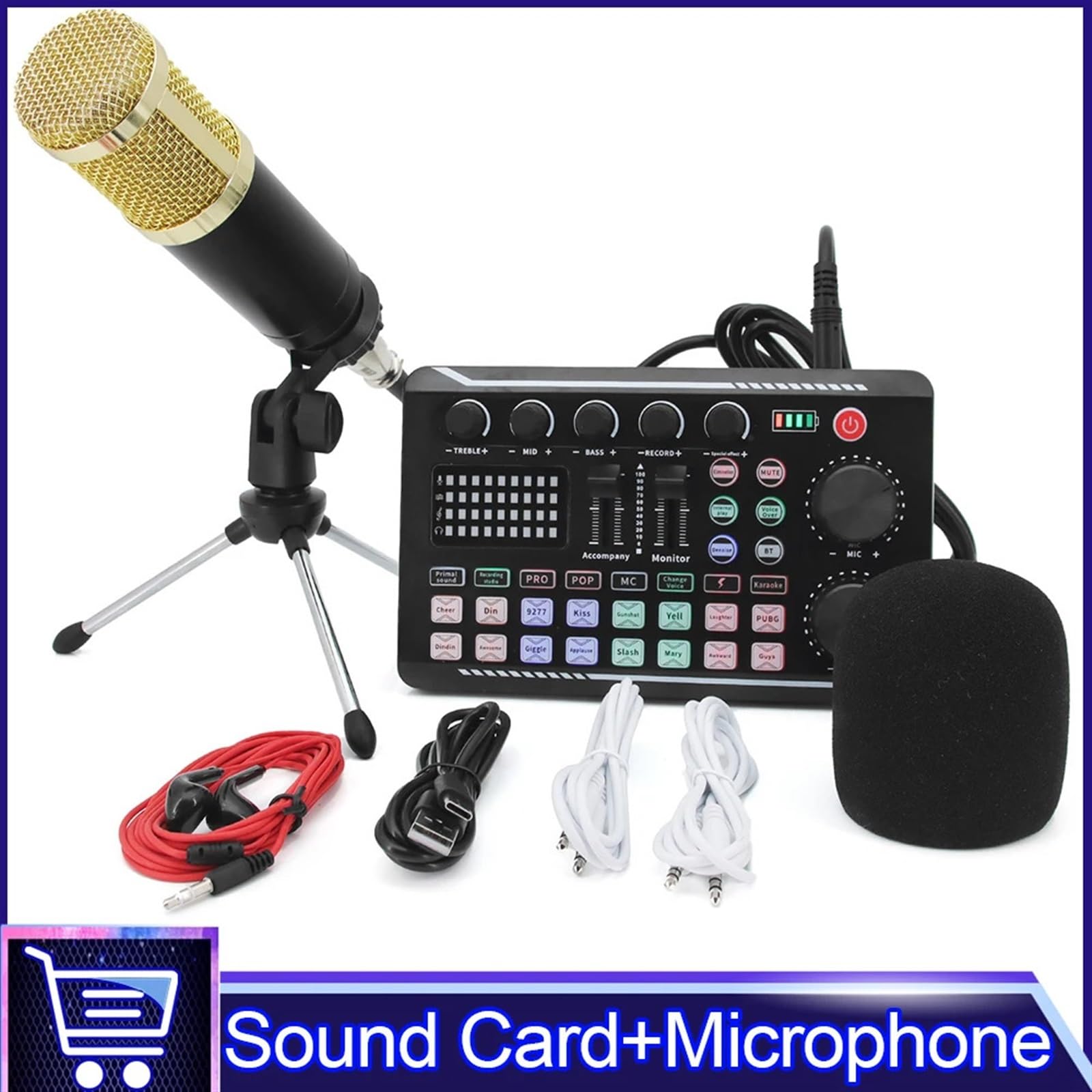 Mesa de Mezclas, Equipo de DJ, micrófono, tarjeta de sonido, consola, Kit de tarjeta de sonido de estudio, Cable, teléfono, mezclador de voz en vivo, tarjeta de sonido F998(With Microphone)