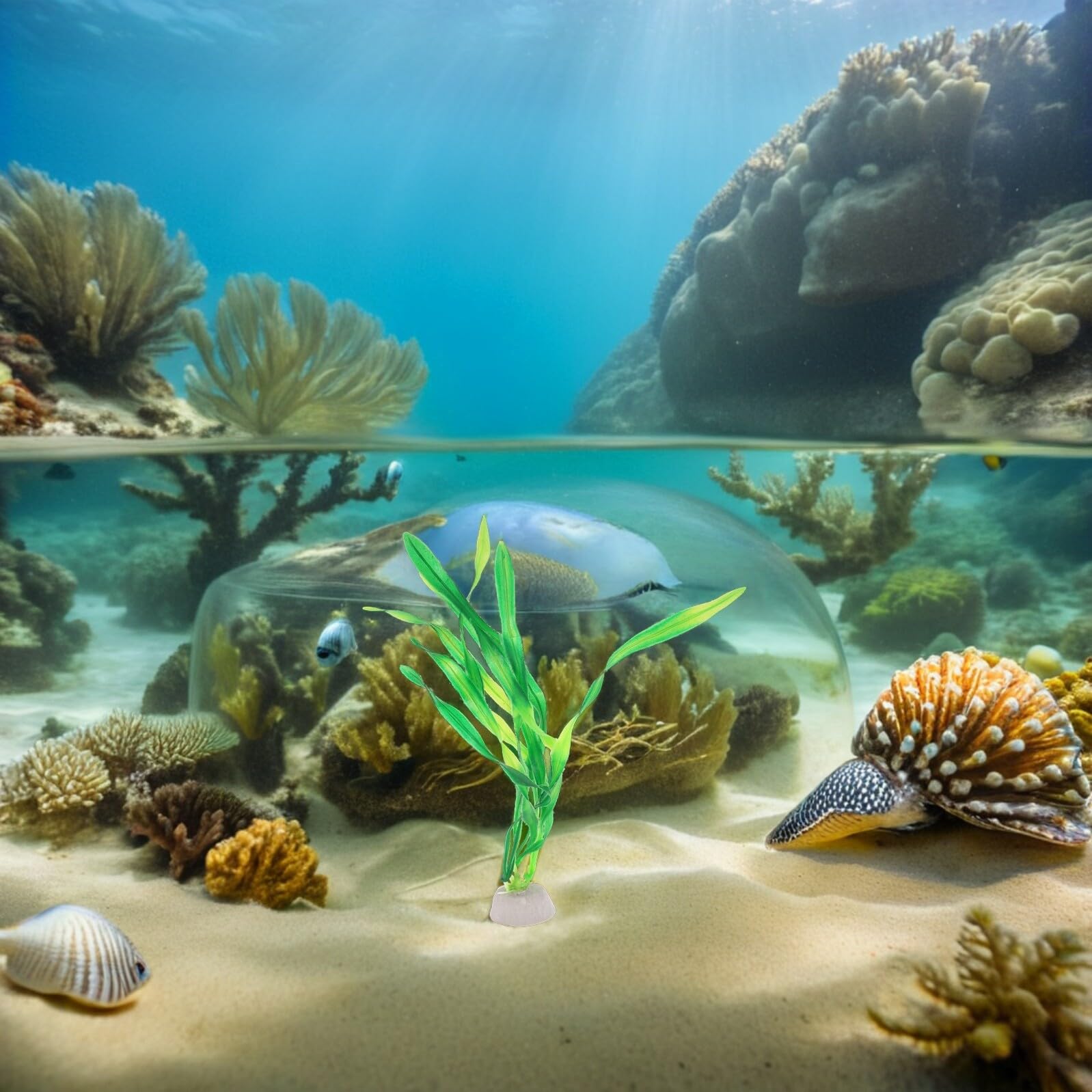 Künstliche Aquariumpflanzen 30 Stück 20cm Kunststoff Wasserpflanzen mit Sockel Grün Aquariendekoration Süßwasser Aquarium Zubehör