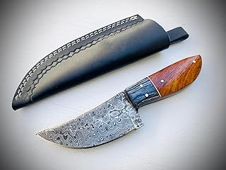 Wilson Roy Custom Handmade Damascus Steel Full Tang Camping Knife - Exquisite Rosewood Handle with Leather Sheath /KG12