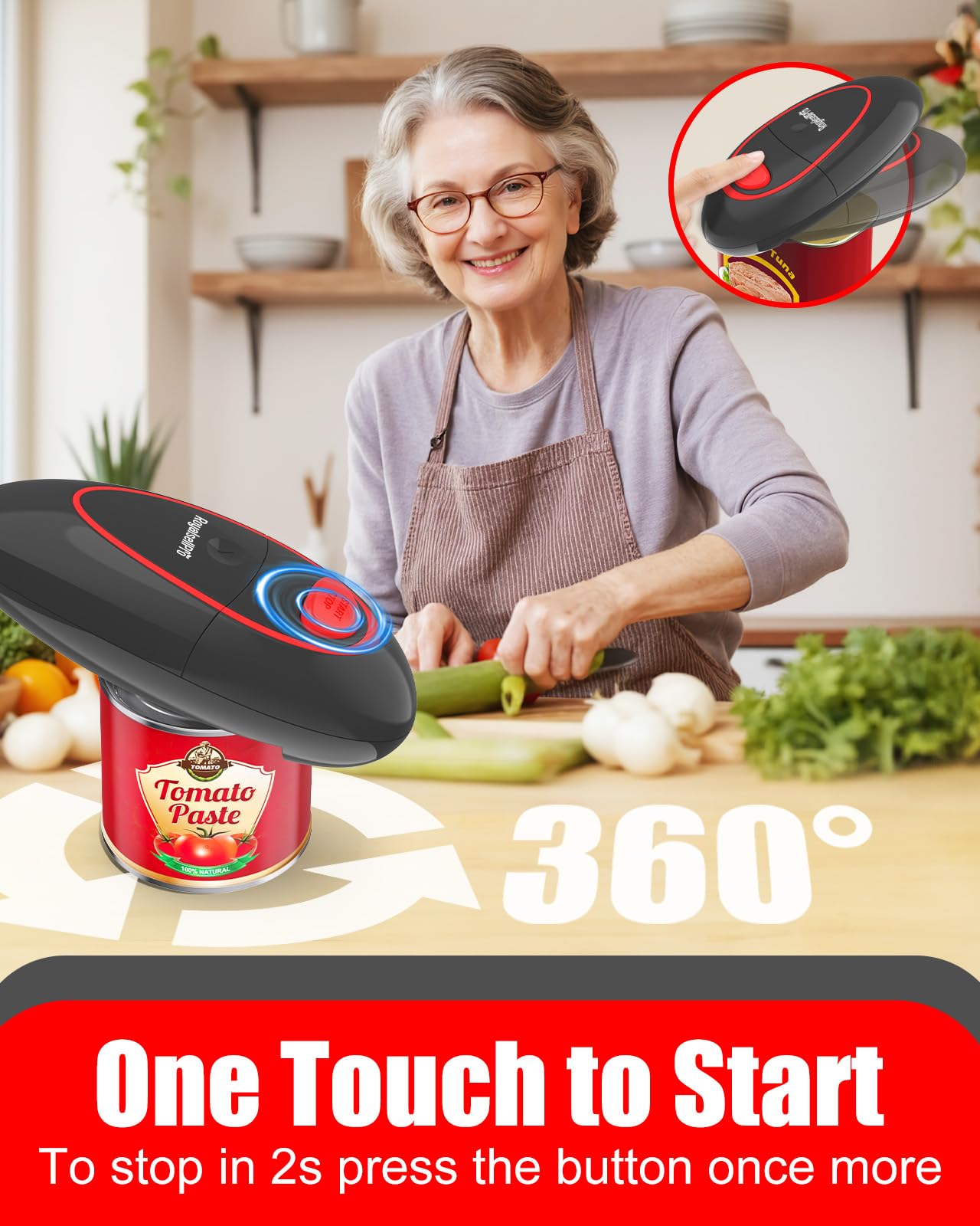 One Touch Electric Can Opener for All Can Sizes, Smooth Edge Design for Seniors with Arthritis, Automatic Kitchen Gadget & Food Safety