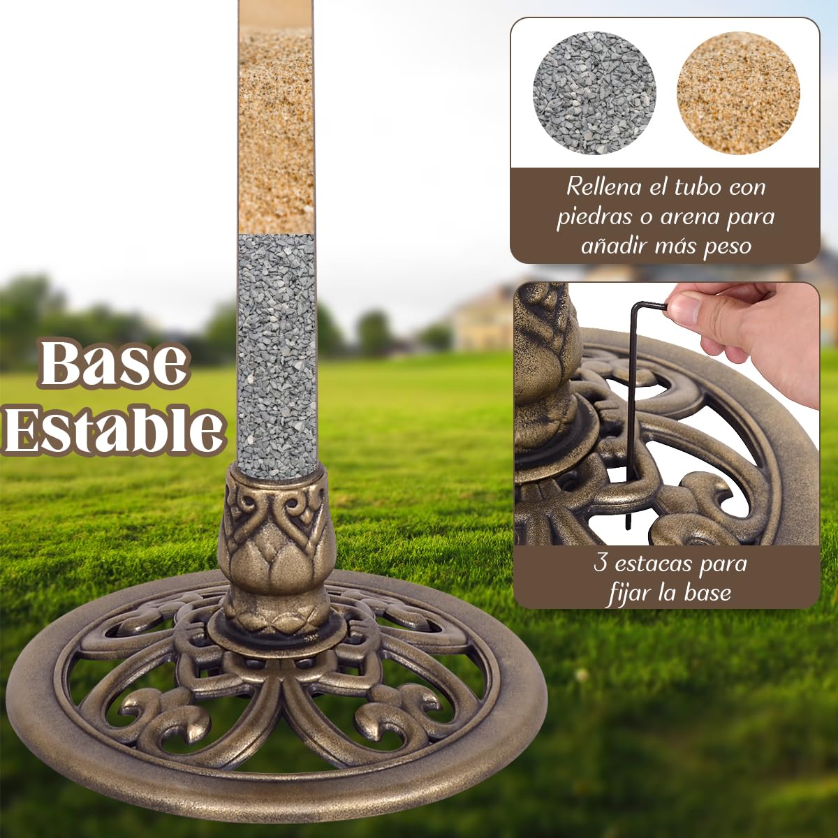 RELAX4LIFE 3 en 1 Comedero para Pájaros de PP con Soporte Grande, Bebedero para Pájaros con 3 Estacas a Tierra y Base Rellenable para Jardín, Patio y Parque, 51x51x72cm (Bronce)