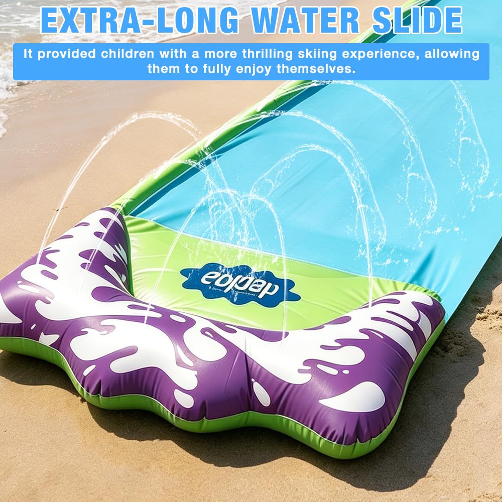 Scivoli d'acqua da 480 cm e 2 bodyboard, scivolo d'acqua per bambini, scivolo estivo per prato con irrigatore e piscina per bambini, adulti, cortile all'aperto (blu)