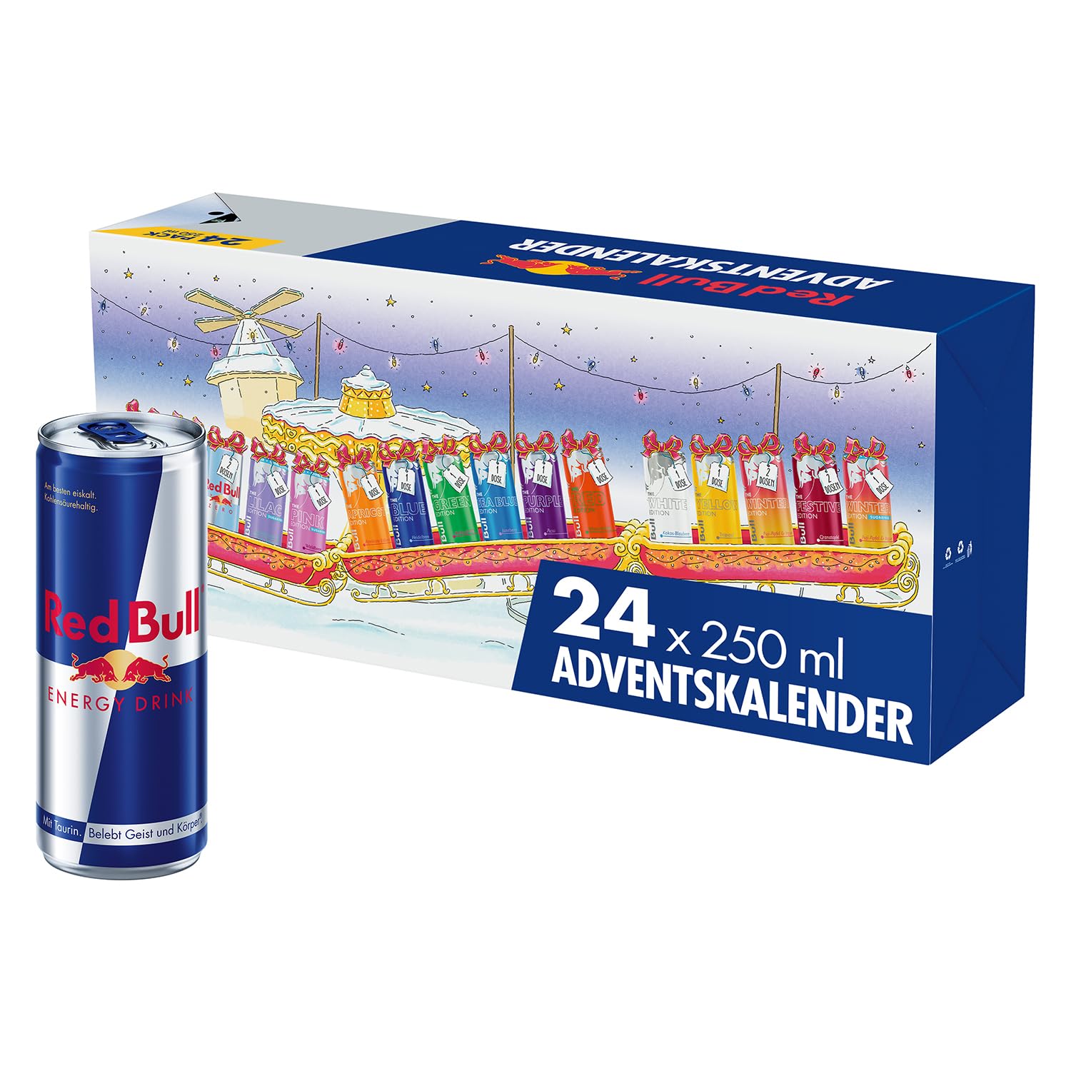Red Bull Adventskalender 2025-24er Palette Dosen - Getränke mit verschiedenem Geschmack, mit und ohne Zucker und Kalorien, EINWEG (24 x 250 ml)