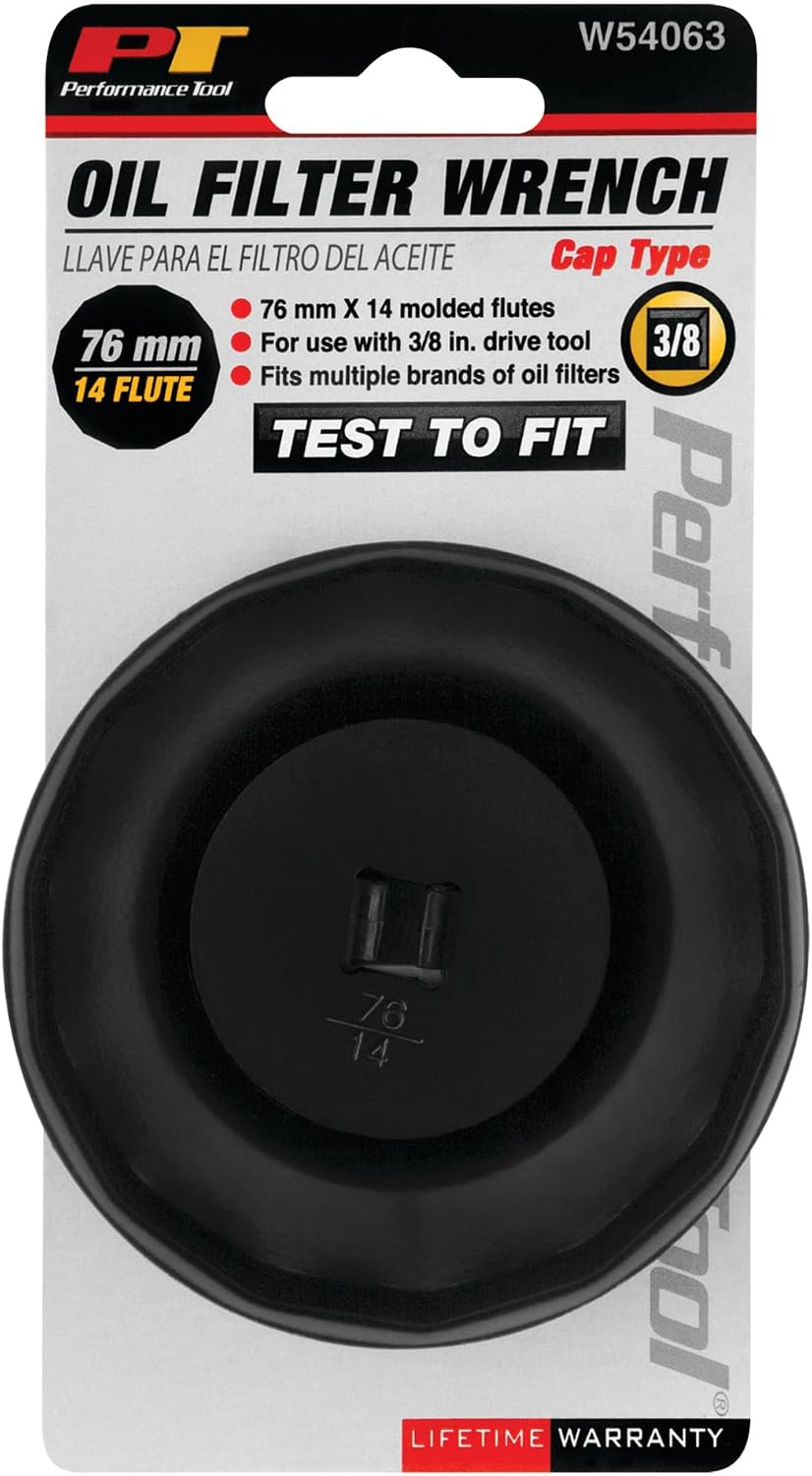 Performance Tool W54063 76mm, 14 Flutes Steel Construction Oil Filter Wrench for 3/8-Inch Drive Tool, Fits Multiple Brands