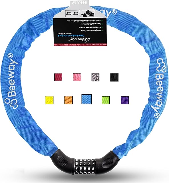 Bike Chain Lock, Heavy Duty 5-Digits Codes High Security Cycling Combination Lock for Bicycle Motorcycle Scooter Electric Vehicles Door (Blue)