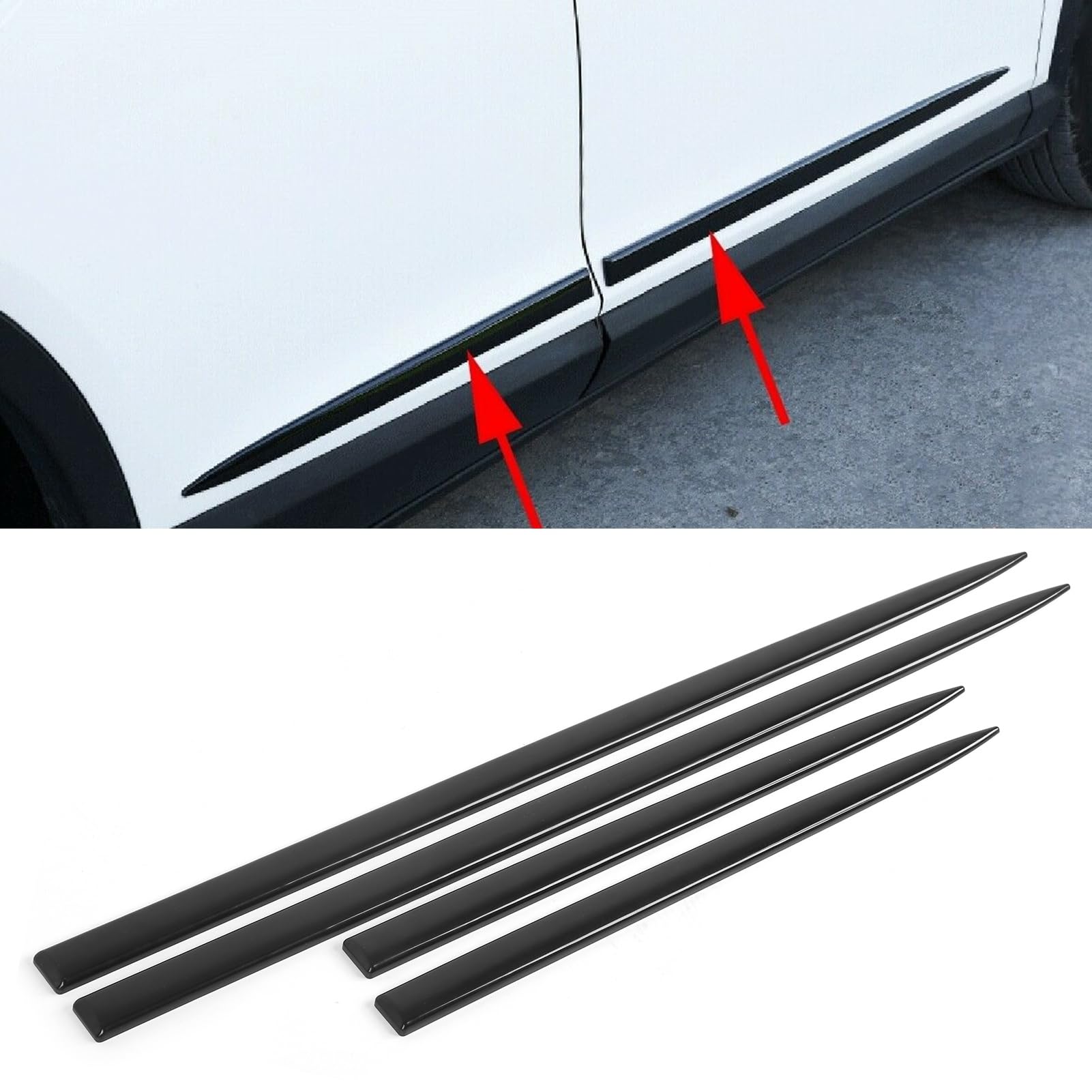 Kit de Moldura de Puerta Tiras 4PCS Embellecedor Lateral del Cuerpo Impermeable Negro Brillante Protector de Puerta Universal Modificación Automática