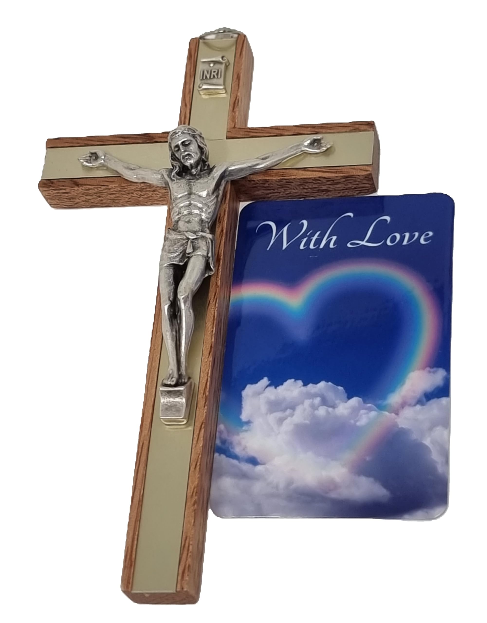 celebrationgiftsforall 15cm Wall Hanging Jesus On a Mahogany Wood Crucifix Cross to Honour Our Lord Christ including an Affirmation Wallet Card