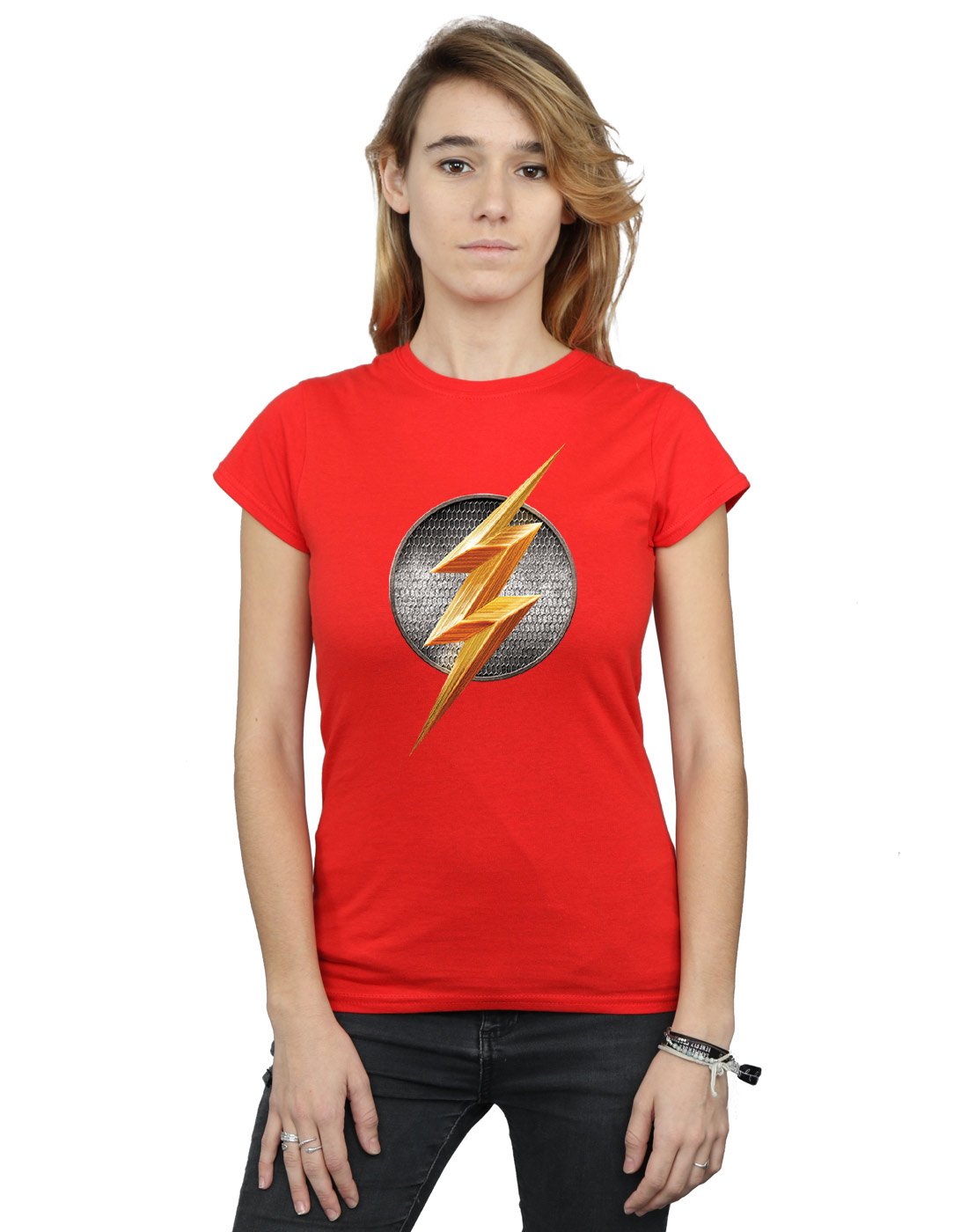 DC Comics Women's Justice League Movie Flash Emblem T-Shirt Medium Red