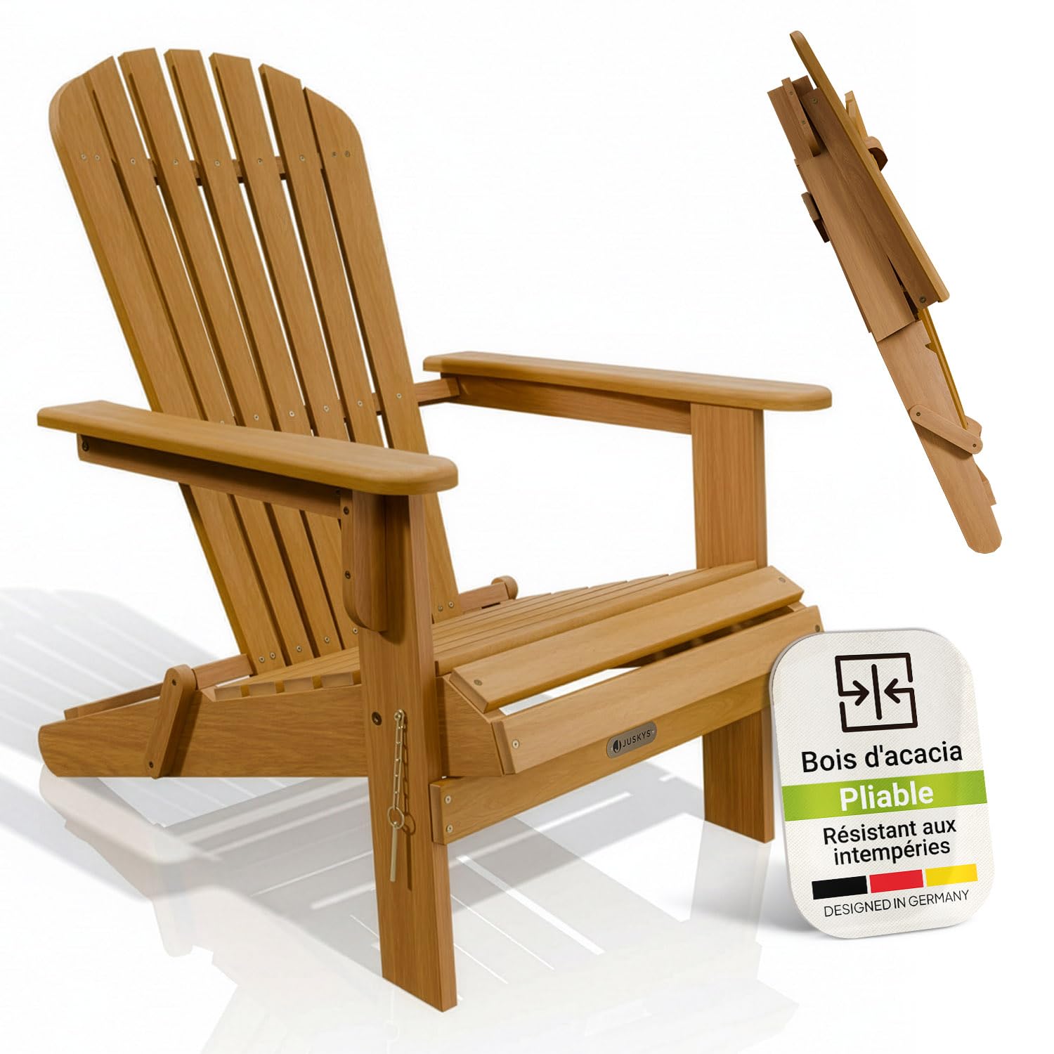 Juskys® Korfu transat Bois Massif Pliable Balcon terrasse résistant intempéries Design Compact 1 pièce