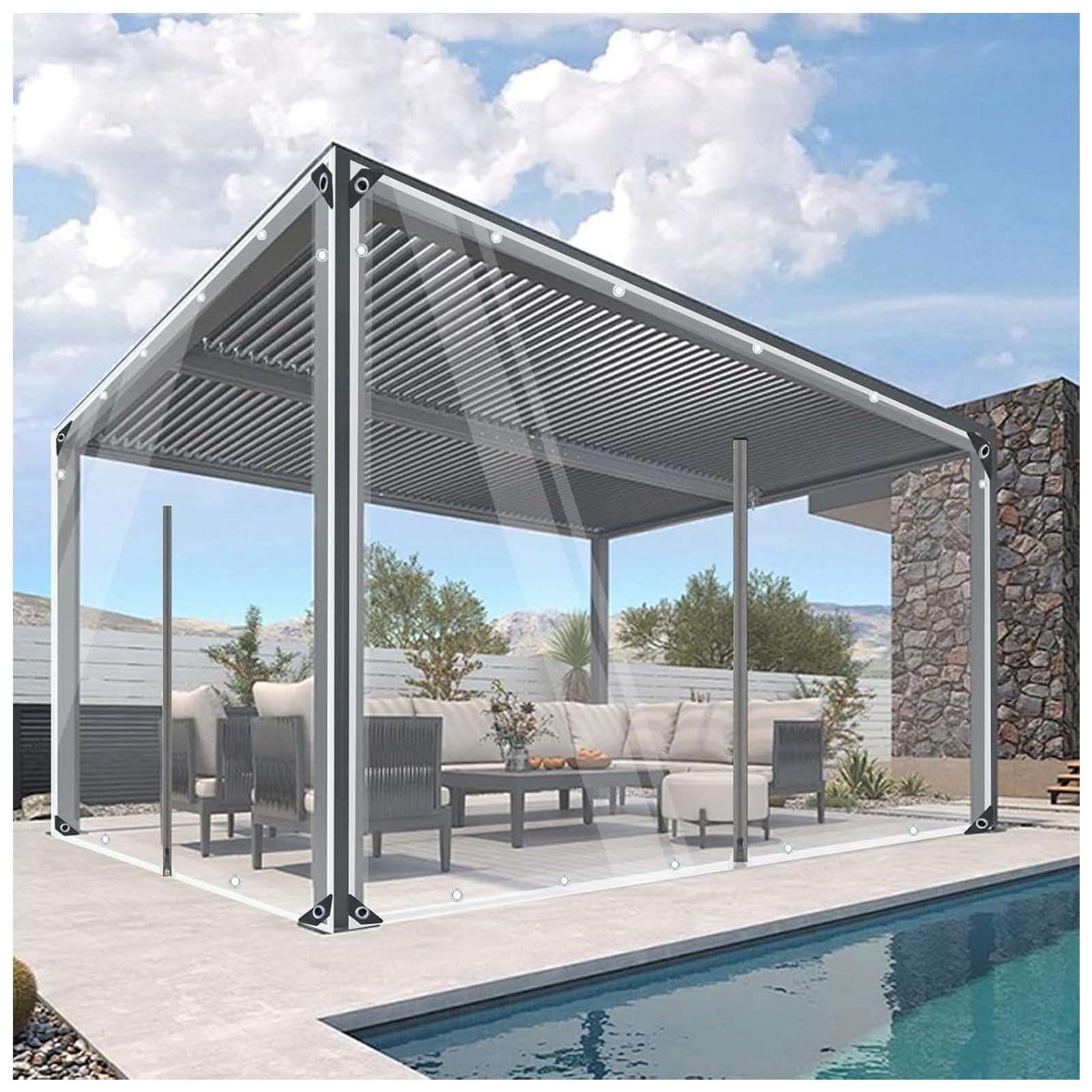 Clear Tarps with Zipper Door, Heavy Duty Pvc Transparent Tarpaulin Side Panels,Tarpaulin Rain Curtains for Outdoor Pergola Garden Gazebo, Durable Large Tarpaulin Sheet(H2.3xW2.5m/H7.5xW8.2ft)