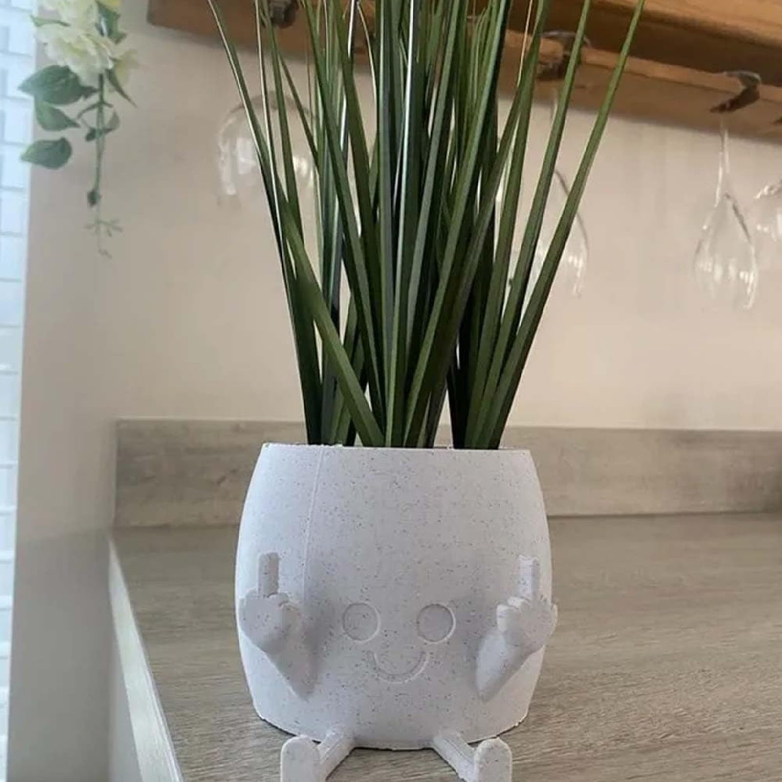 Vaso per piante sorridente con dita medie in alto,Vaso da fiori per piante grasse Vaso per piante grasse Vaso per piante per amanti delle piante, Vaso da fiori interessante, Vaso per piante