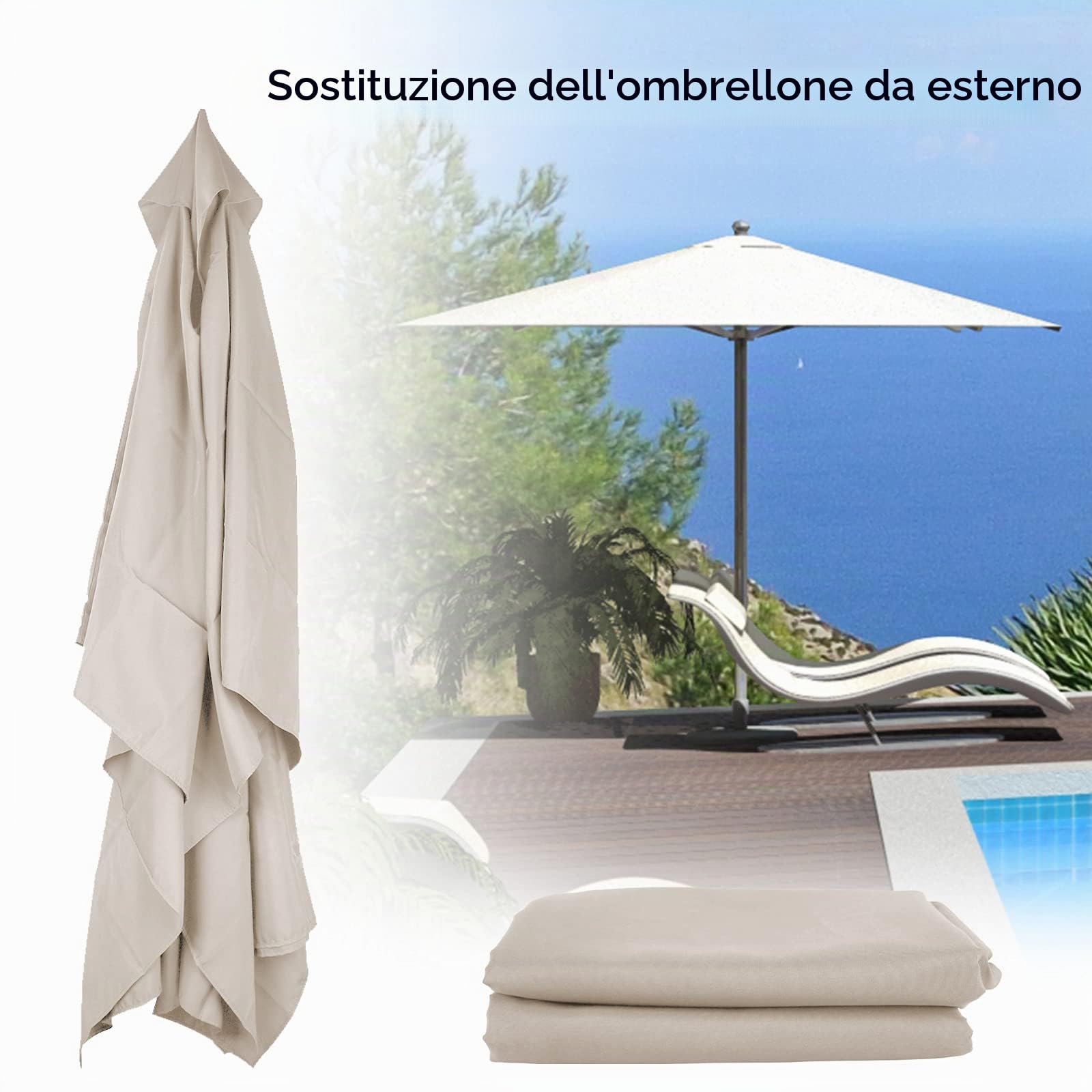 9,8 Piedi 6 Costole Ombrellone Rettangolare di Ricambio per Patio, Tettoia di Ricambio per Mercato All'aperto, Ombrellone, Copertura Forte e Spessa per Cortile, Giardino, Cortile, Piscina, Prato