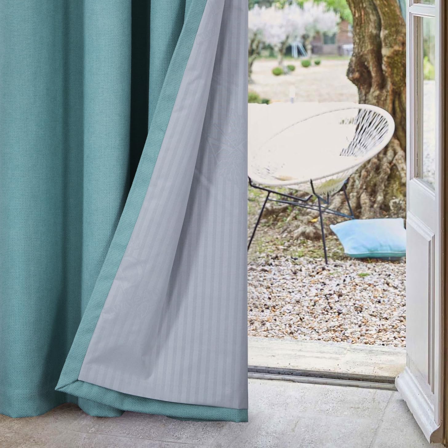 always4u Rideau Thermique Isolant Anti Froid, Rideaux Occultant 100%, Tressage Croisé Texture Semi Uni, Salon Moderne pour Salon Cuisine, Bleu Turquoise Lot de 2 140x245cm