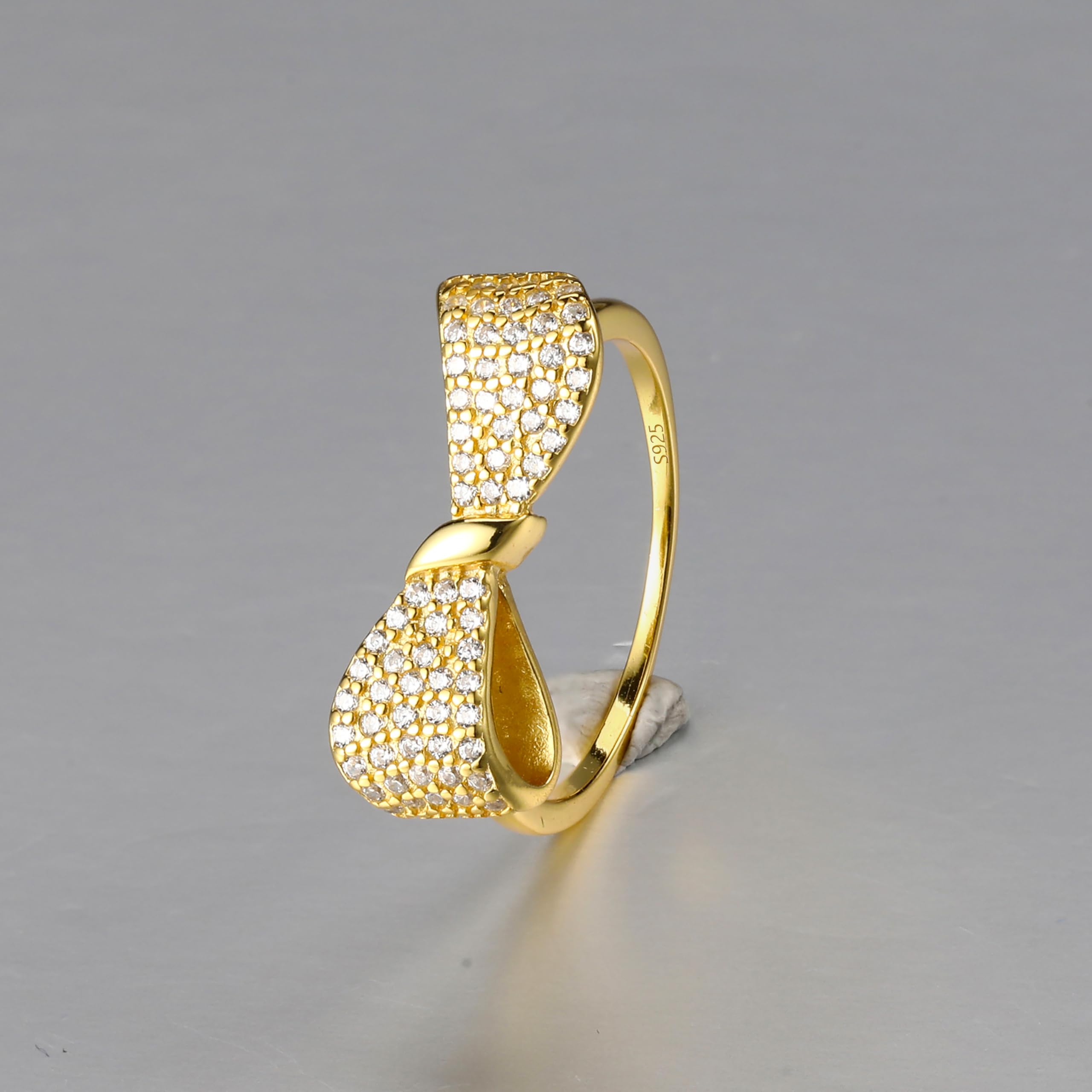 Anillos de plata de ley 925 delicados con lazo para mujer, anillo de compromiso chapado en oro de 14 quilates, anillo de amistad para madre e hija, regalo de cumpleaños y graduación, Plata de ley, Sin 6