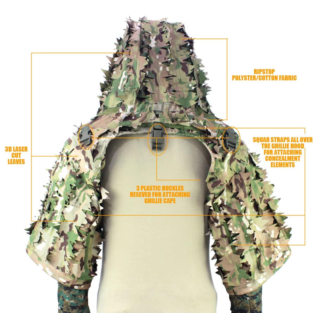 Sniper Ghillie Viper Hood, base táctica de traje Ghillie para juegos de guerra, caza, airsoft, abrigo de francotirador