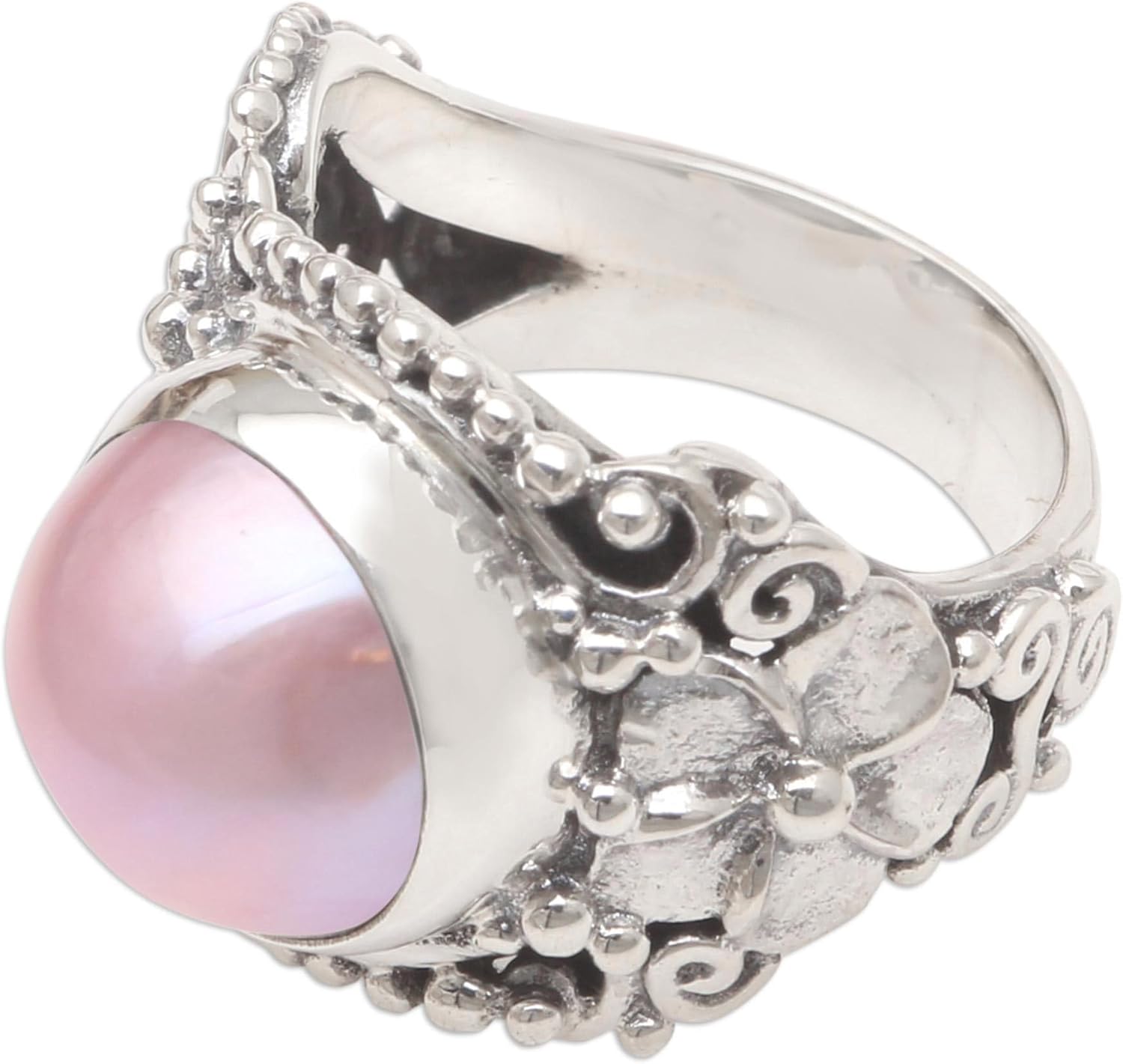 NOVICA Artisan Handmade Cultured Freshwater Pearl Cocktail Ring Pink .925 Sterling Silver Mabe Indonesia Gemstone Birthstone 'Soft Glow in Pink'