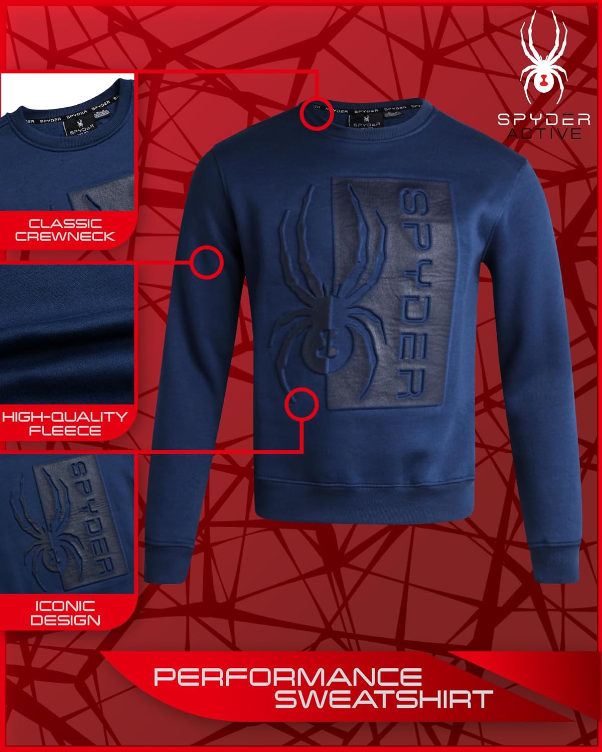 Spyder Mens Crewneck Sweatshirt - Soft Performance Fleece Pullover Sweatshirts for Men - Casual Gym Workout Mens Sweatshirt - Image 4