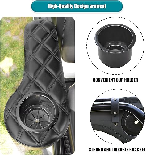 Miniatura 2 de NOKINS Reposabrazos de carrito de golf con soporte para tazas, sin perforación, reposabrazos de carrito de golf para reposabrazos de soporte redondo