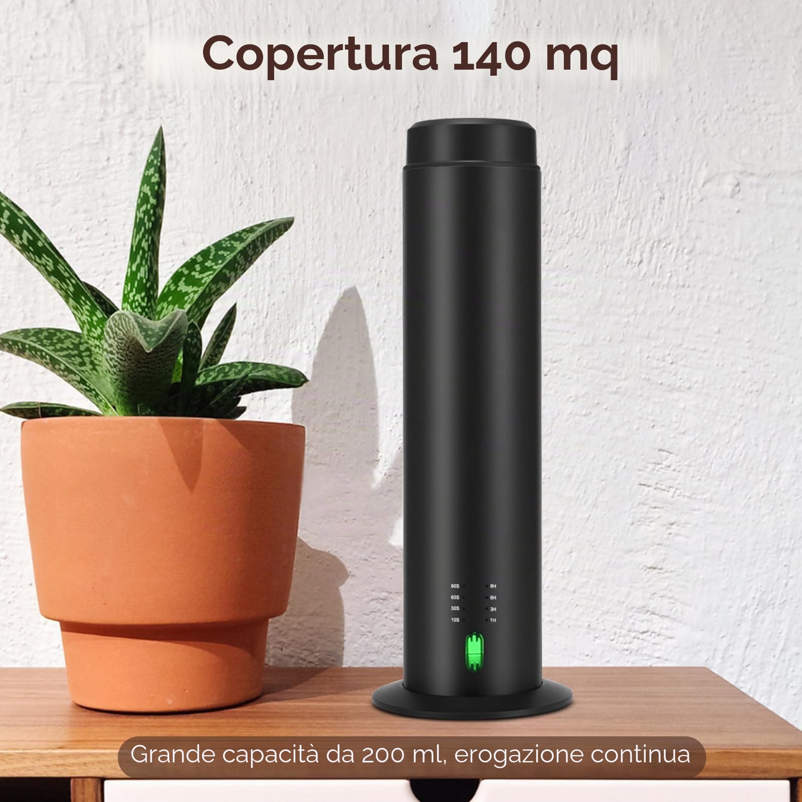 Diffusore di profumo senza acqua per oli essenziali per hotel, intere case, ampi spazi, uffici, casa, 200 ml, grande capacità, portata 135 m². (nero) (XL)