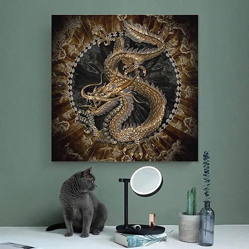 Vista 9 de Pintura en lienzo de dragón chino, arte moderno, pósteres e impresiones, arte de pared, sala de estar, decoración del hogar, pósteres e impresiones