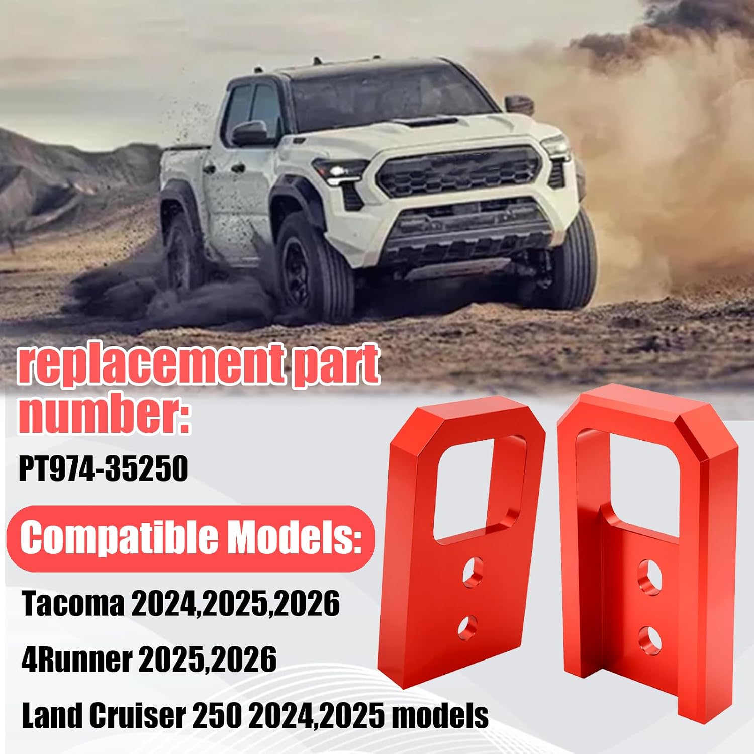 Tow Hooks Fit for Toyota Tacoma 2024-2026 & 4Runner 2025 2026, Front Tow Hooks, Direct Bolt-On Installation, Red Tow Hooks for Toyota Tacoma 4Runner Accessories