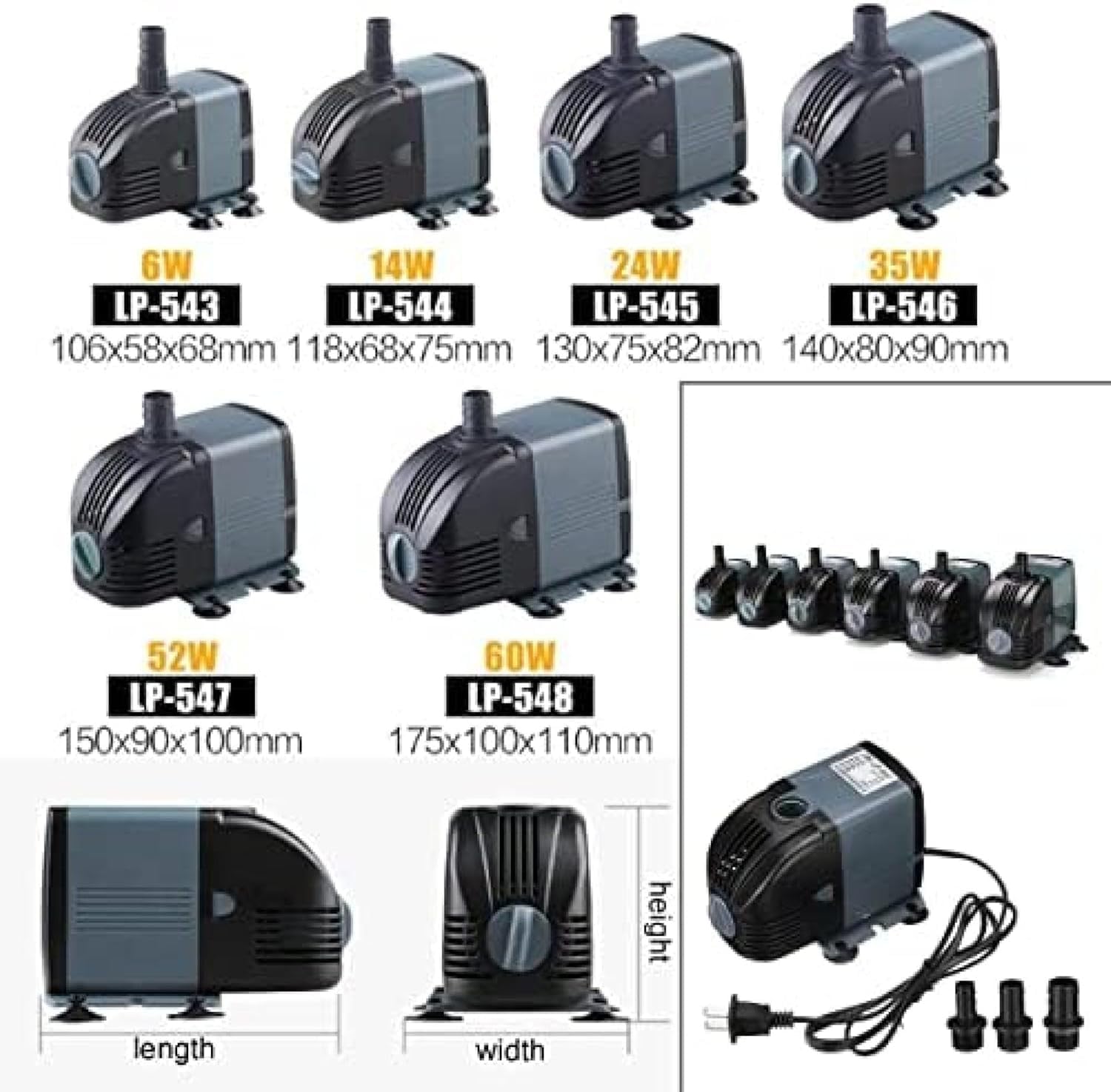 Bombas De Agua De Potencia Bomba De Estanque De Peces Sumergible A Prueba De Agua 6w / 14w / 24w / 35w / 52w / 60w Bomba De Agua De Acuario Bomba De Fuente De Estanque De Estanque De Peces, 35w