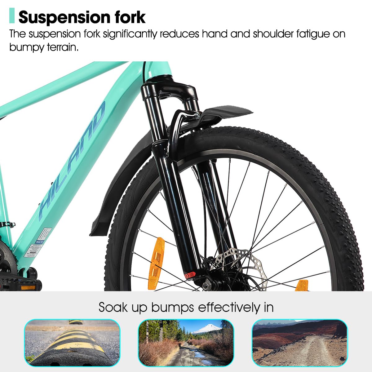 HILAND 26/27,5 Zoll Mountainbike für Frauen Männer Erwachsene, 21 Gang MTB mit Aluminiumrahmen, Doppelscheibenbremsen, Herren und Damen Mountainbike, Schwarz/Grün/Blau/Lila